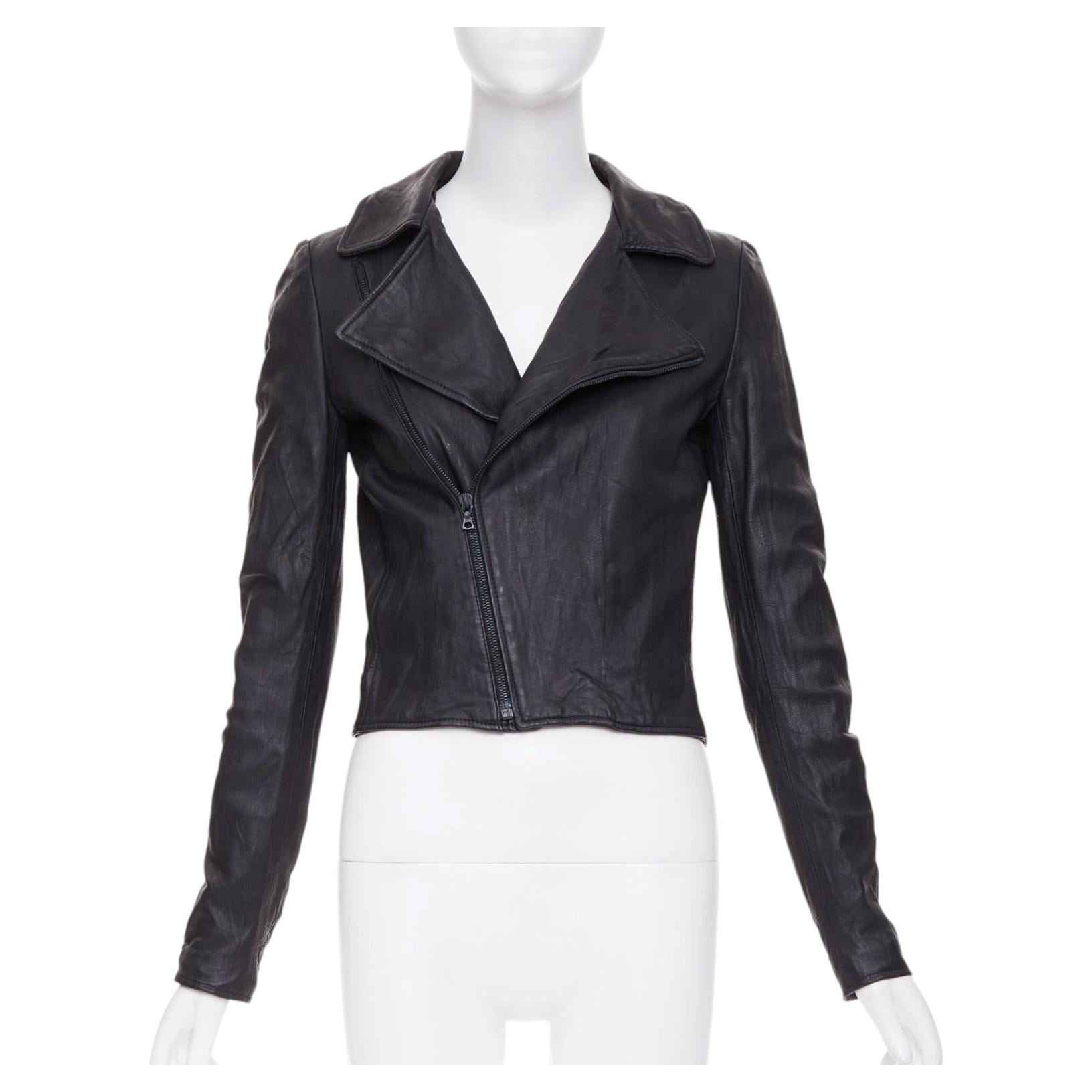 THE ROW 2017 black crinkled lambskin leather minimal biker jacketl XS For Sale