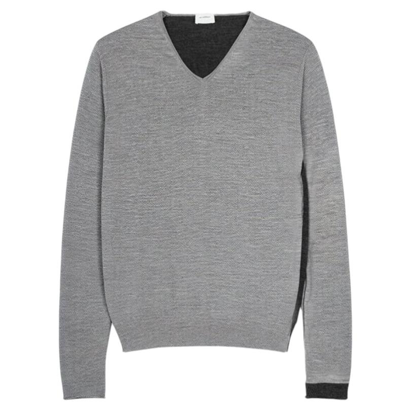 Jil Sander Herrenpullover mit V-Ausschnitt, Größe M, ca. 2010, grau, Woll-Seiden-Mischung im Angebot