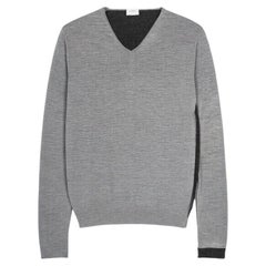 Jersey de cuello en V para hombre de Jil Sander, talla M, de alrededor de 2010, gris, mezcla de lana y seda