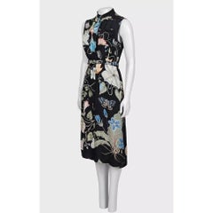 Gucci Black Printed Fitted Midi Dress IT 40 with Button Accents