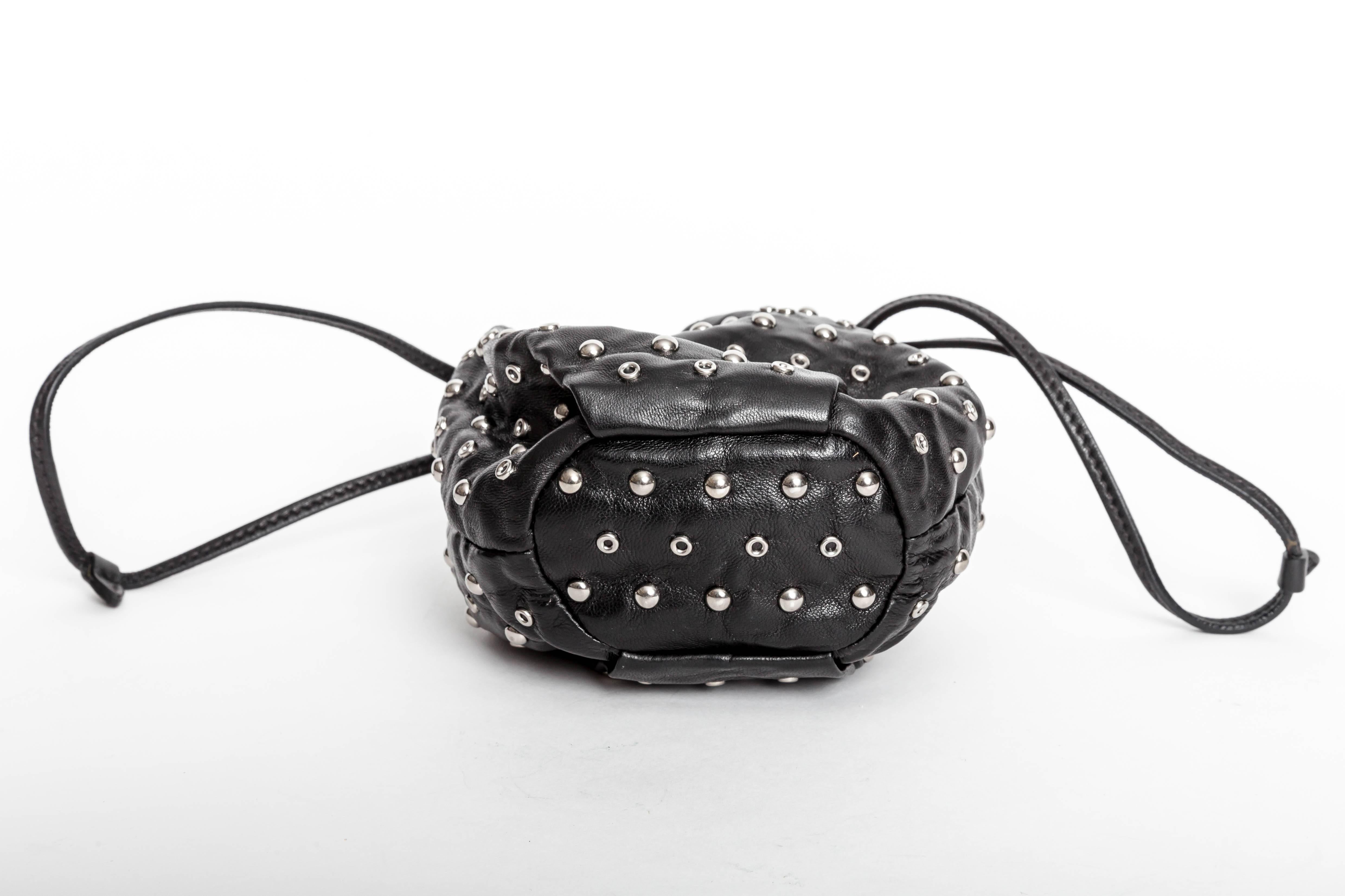 Prada Leather Drawstring Studded Pouch  In Excellent Condition In Westhampton Beach, NY