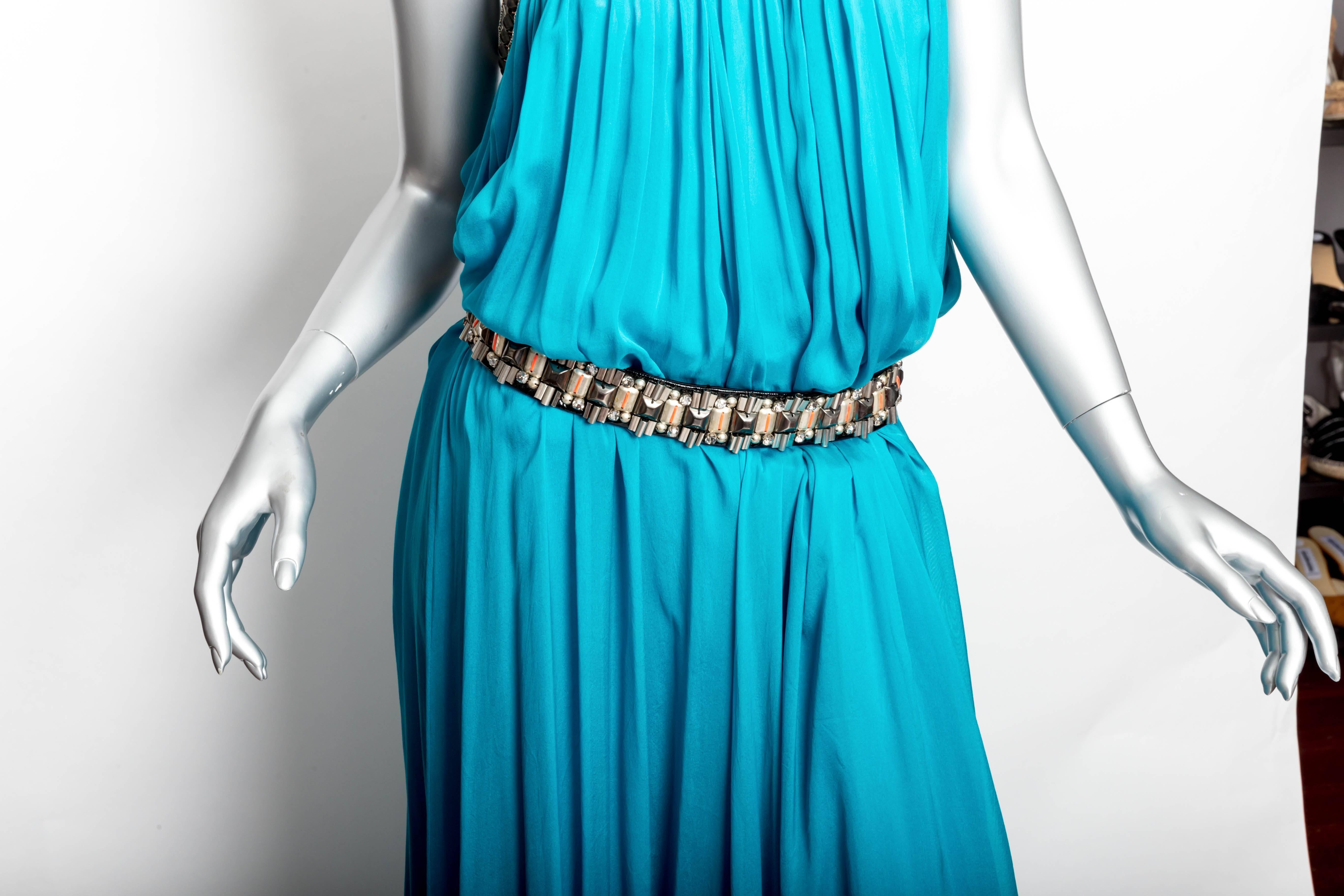 Blue Matthew Williamson Turquoise Silk Gown - Size 10 For Sale