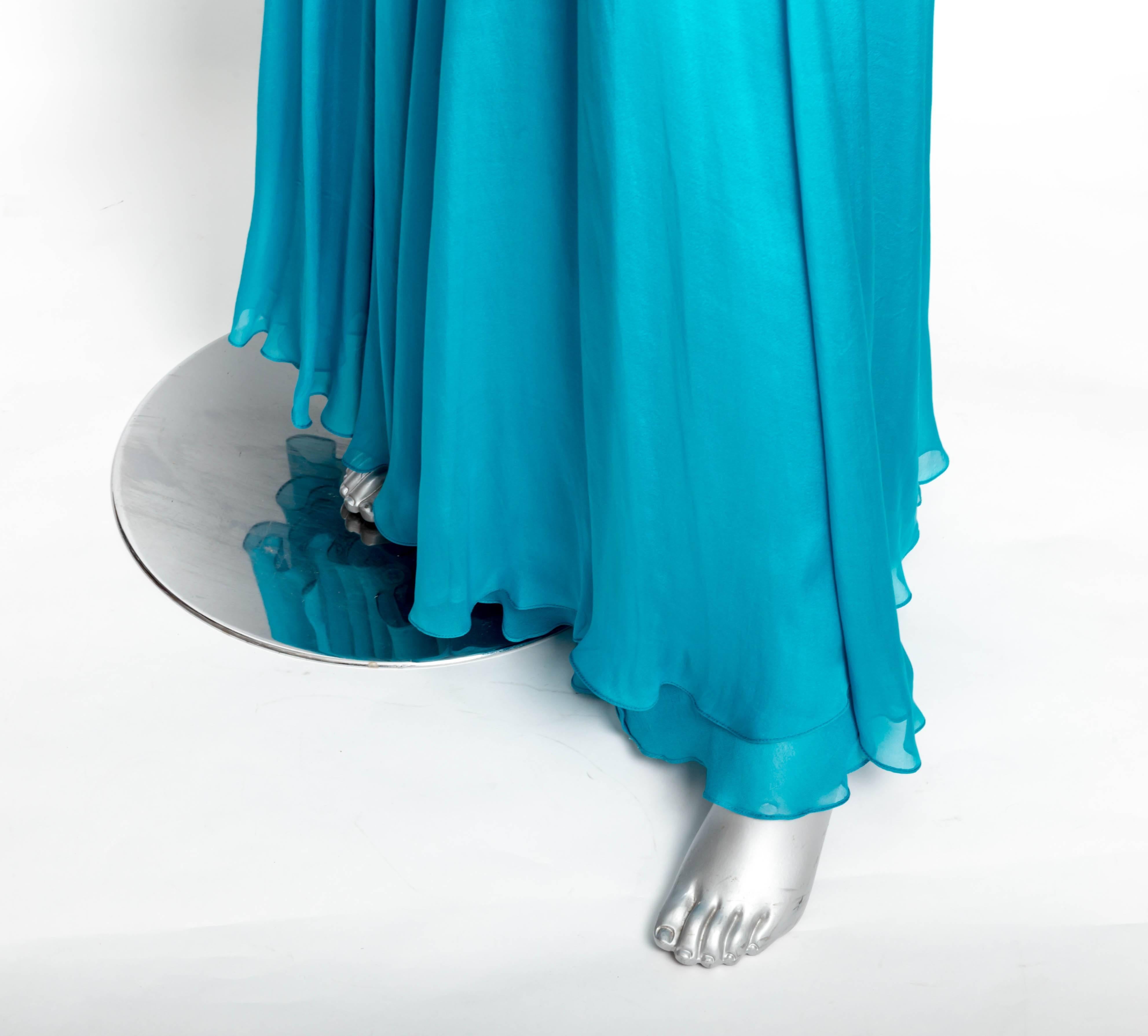 Women's Matthew Williamson Turquoise Silk Gown - Size 10 For Sale