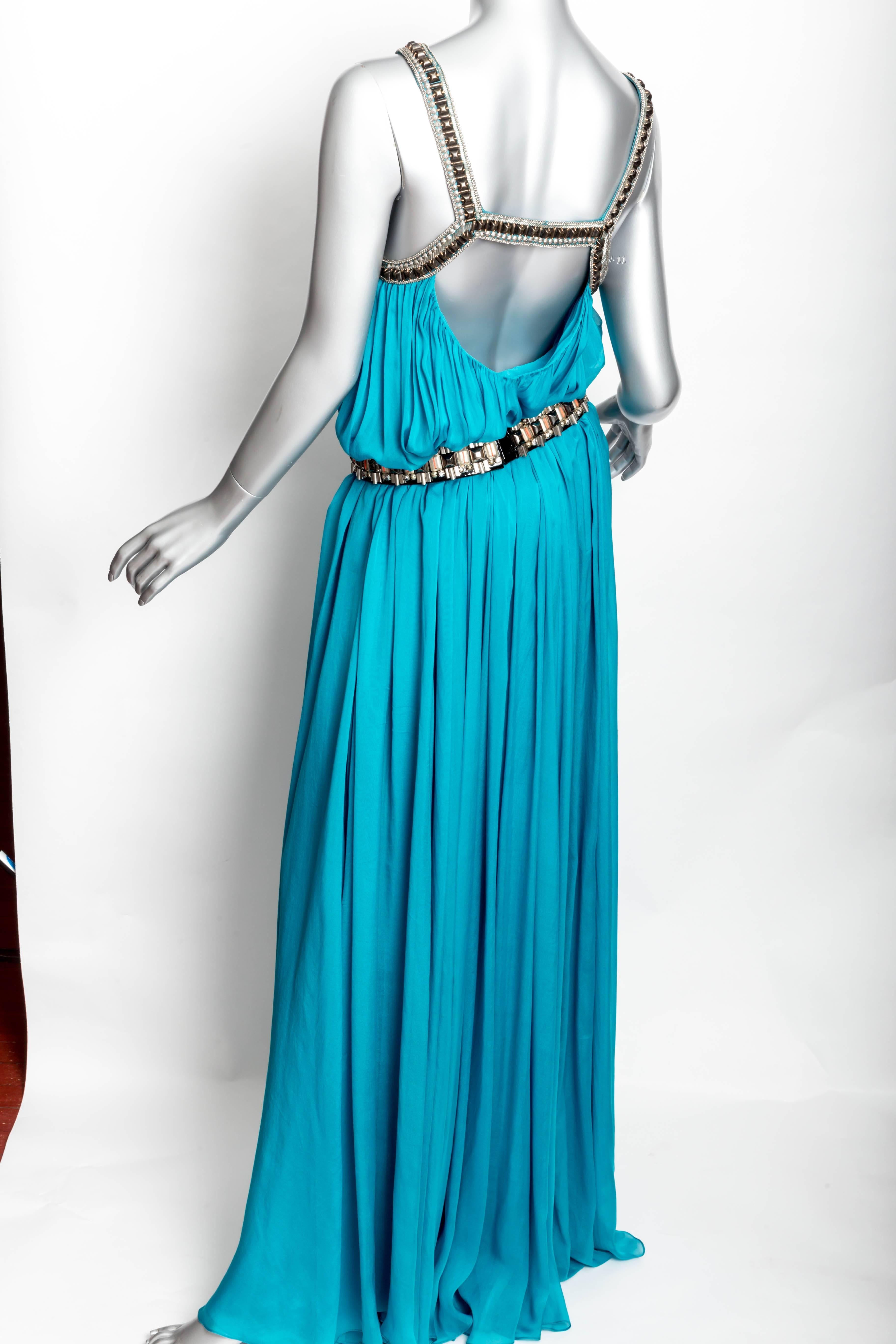 Matthew Williamson Turquoise Silk Gown - Size 10 For Sale 1