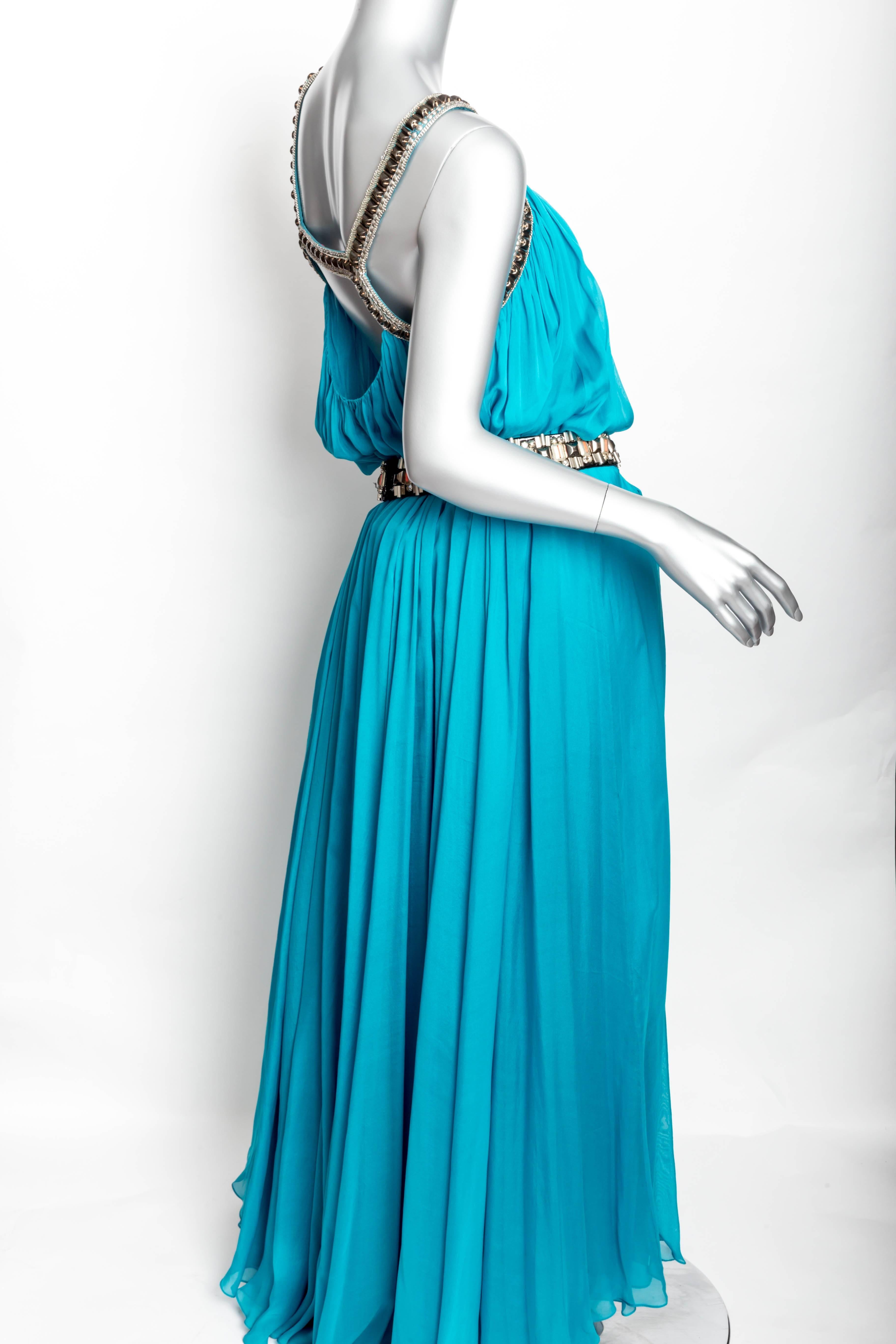 Matthew Williamson Turquoise Silk Gown - Size 10 For Sale 2