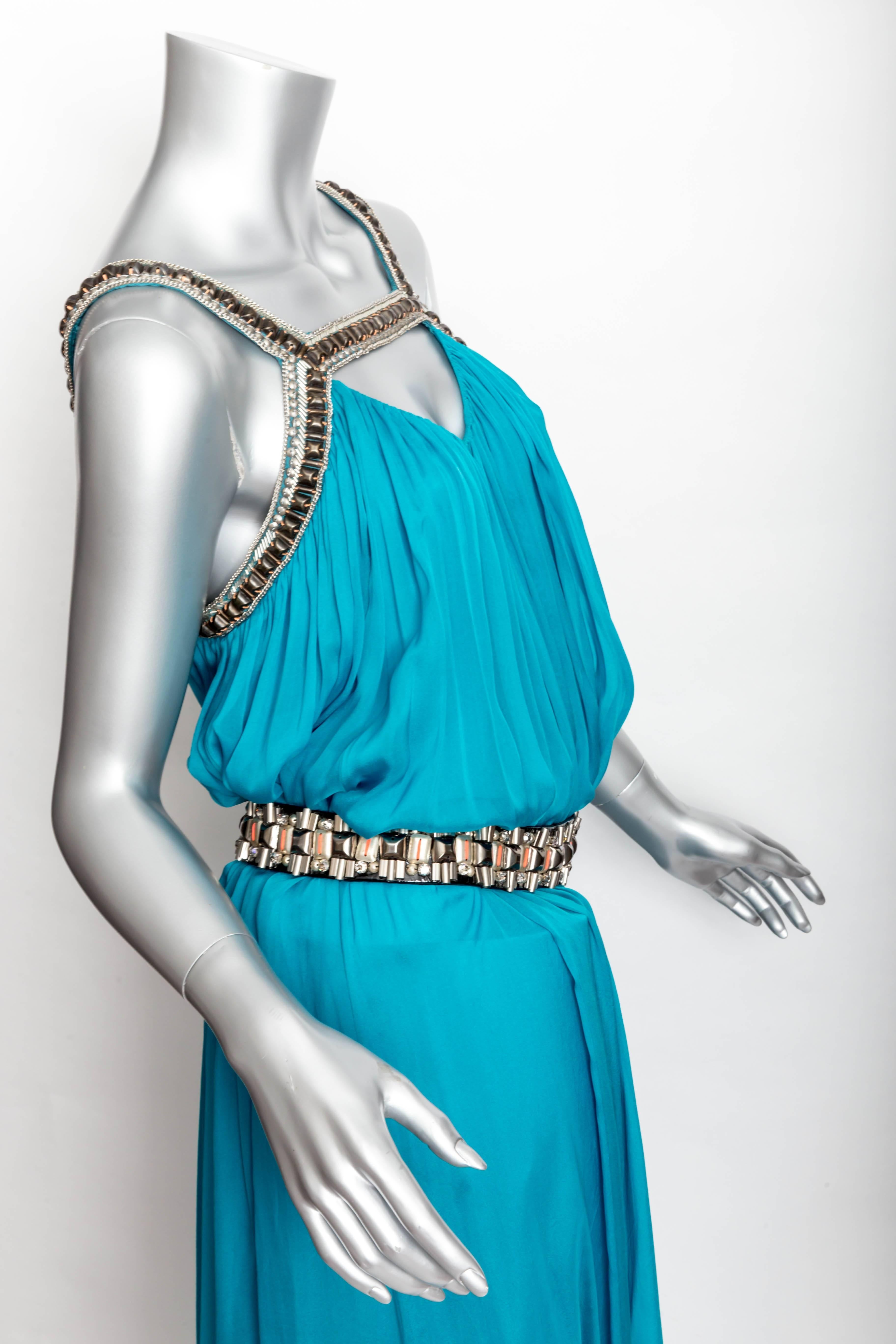 Matthew Williamson Turquoise Silk Gown - Size 10 For Sale 3