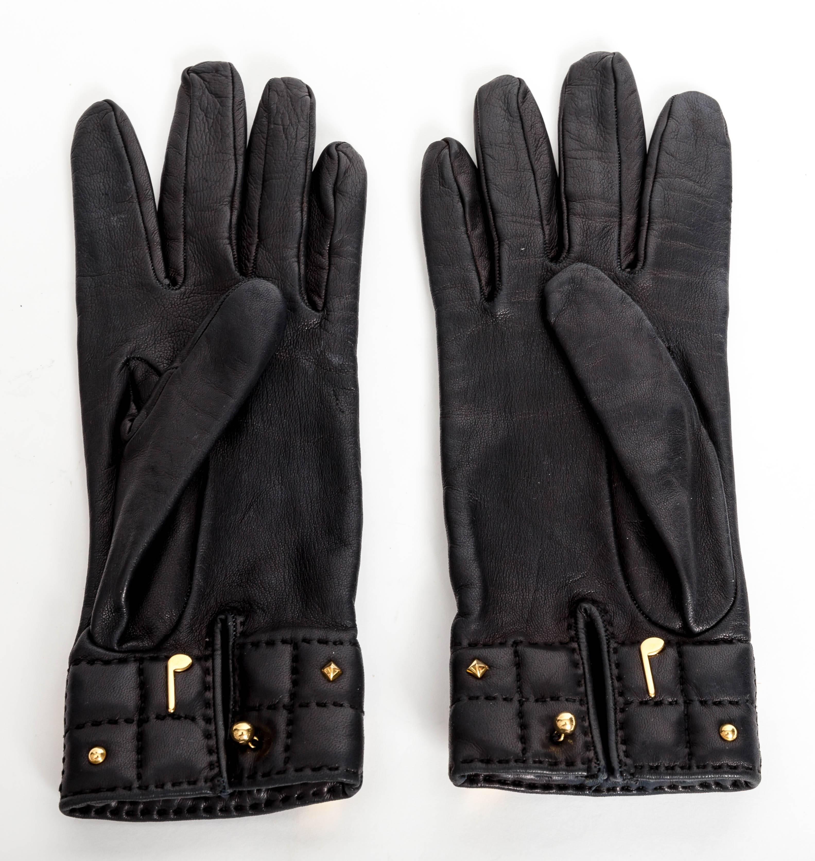 Hermes Medoru Black Leather Gloves 1
