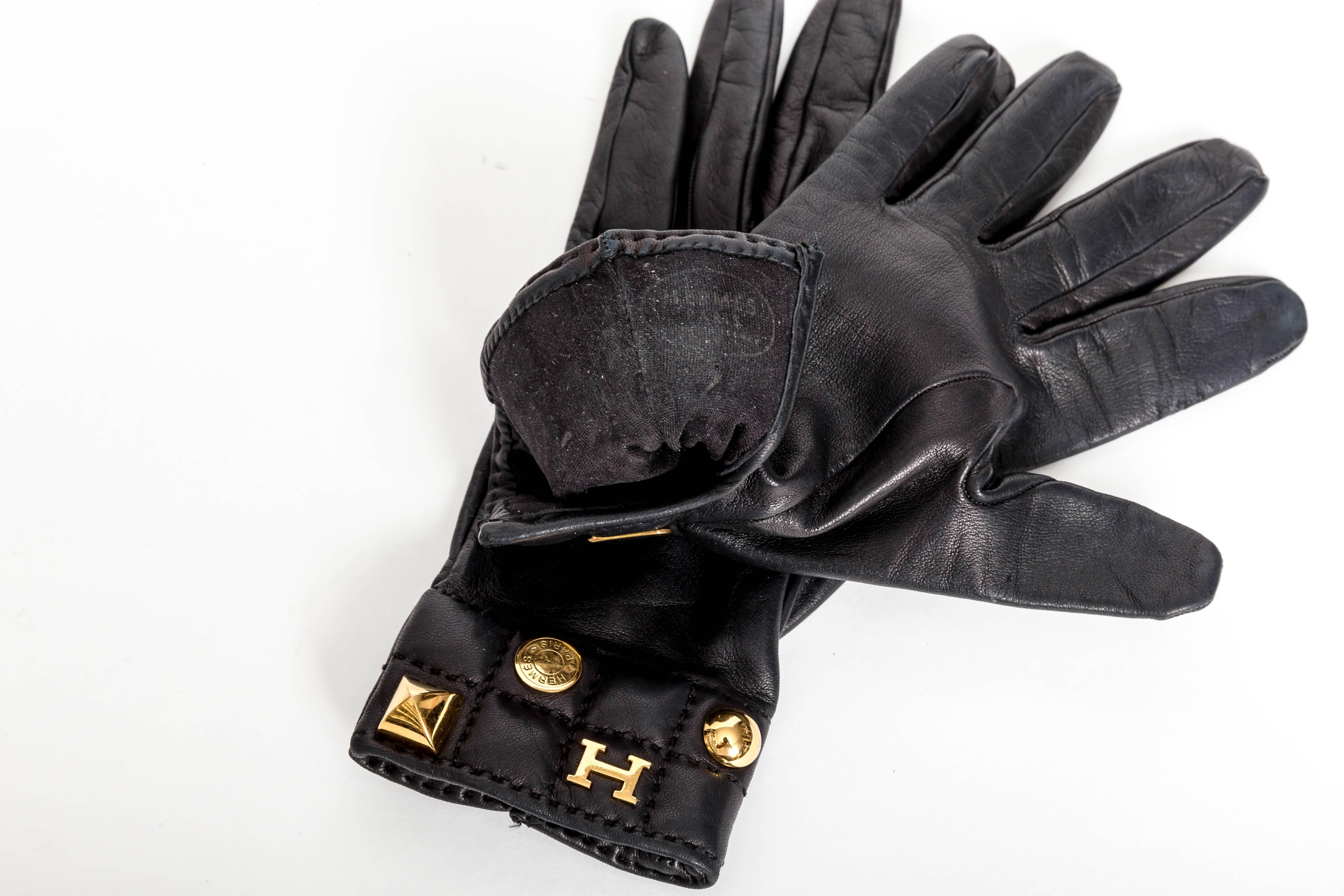 Hermes Medoru Black Leather Gloves 3