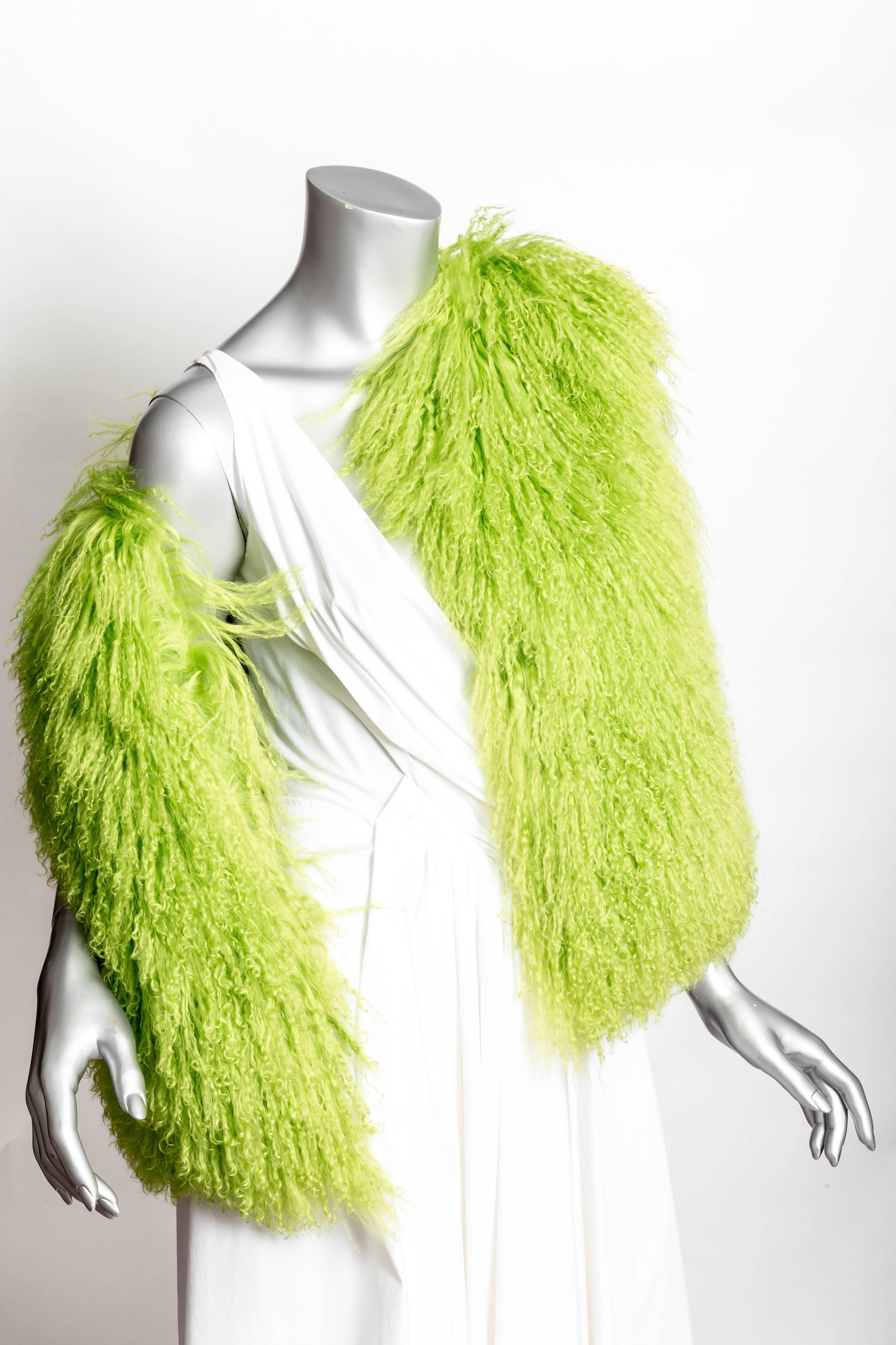 Green Lisa Perry Mongolian Lamb Vest