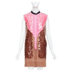 rare LOUIS VUITTON pink brown sequins embroidery anglais dress FR34 XS