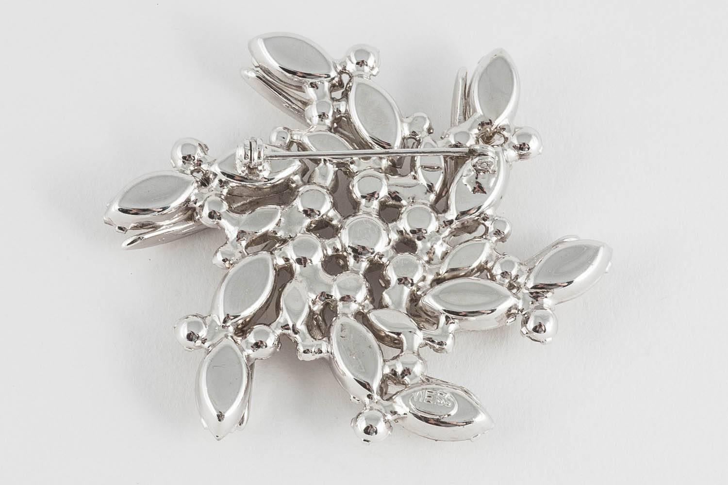 Women's or Men's 'Catherine wheel' clear paste, rhodium plated brooch, Weiss USA,  1950s 