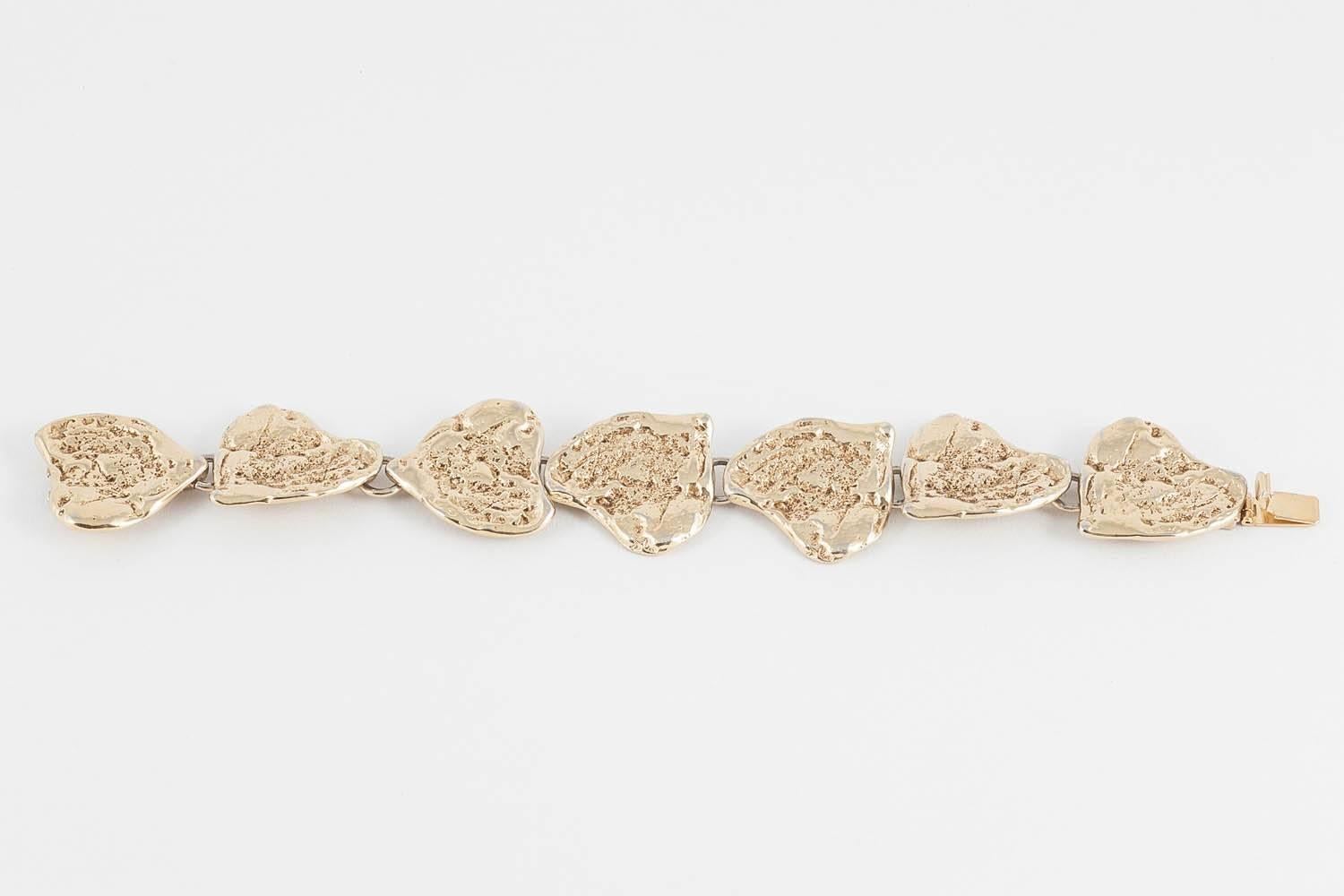 Yves Saint Laurent rusticated gilt metal 'hearts'  bracelet, 1980s In Good Condition In Greyabbey, County Down