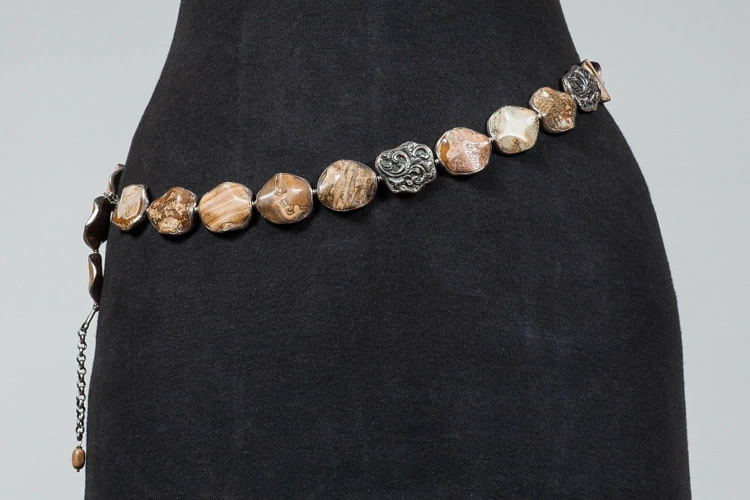 Highly unusual agate and silver necklace or belt, 1970s . 1