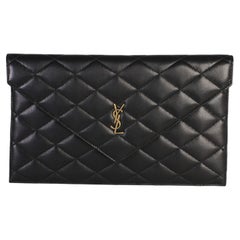 Saint Laurent Black Matelasse Lambskin Paris Pouch