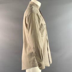 YVES SAINT LAURENT Camicia a maniche lunghe in cotone e poliestere, motivo a quadri beige e marrone chiaro, taglia M