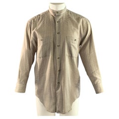 YVES SAINT LAURENT Camicia a maniche lunghe in cotone e poliestere, motivo a quadri beige e marrone chiaro, taglia M