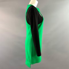 VERSACE Automne-Hiver 2015, taille 6, robe à manches longues vert et noir en mélange de viscose, motif color block