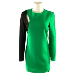 VERSACE Automne-Hiver 2015, taille 6, robe à manches longues vert et noir en mélange de viscose, motif color block