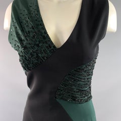 Gianni Versace Autunno/Inverno 2018, taglia 6, abito da cocktail nero e verde con perline