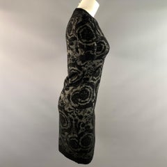 VERSACE 2024 Taglia 0 Abito da cocktail nero e grigio in misto viscosa, con collo rotondo e stile barocco