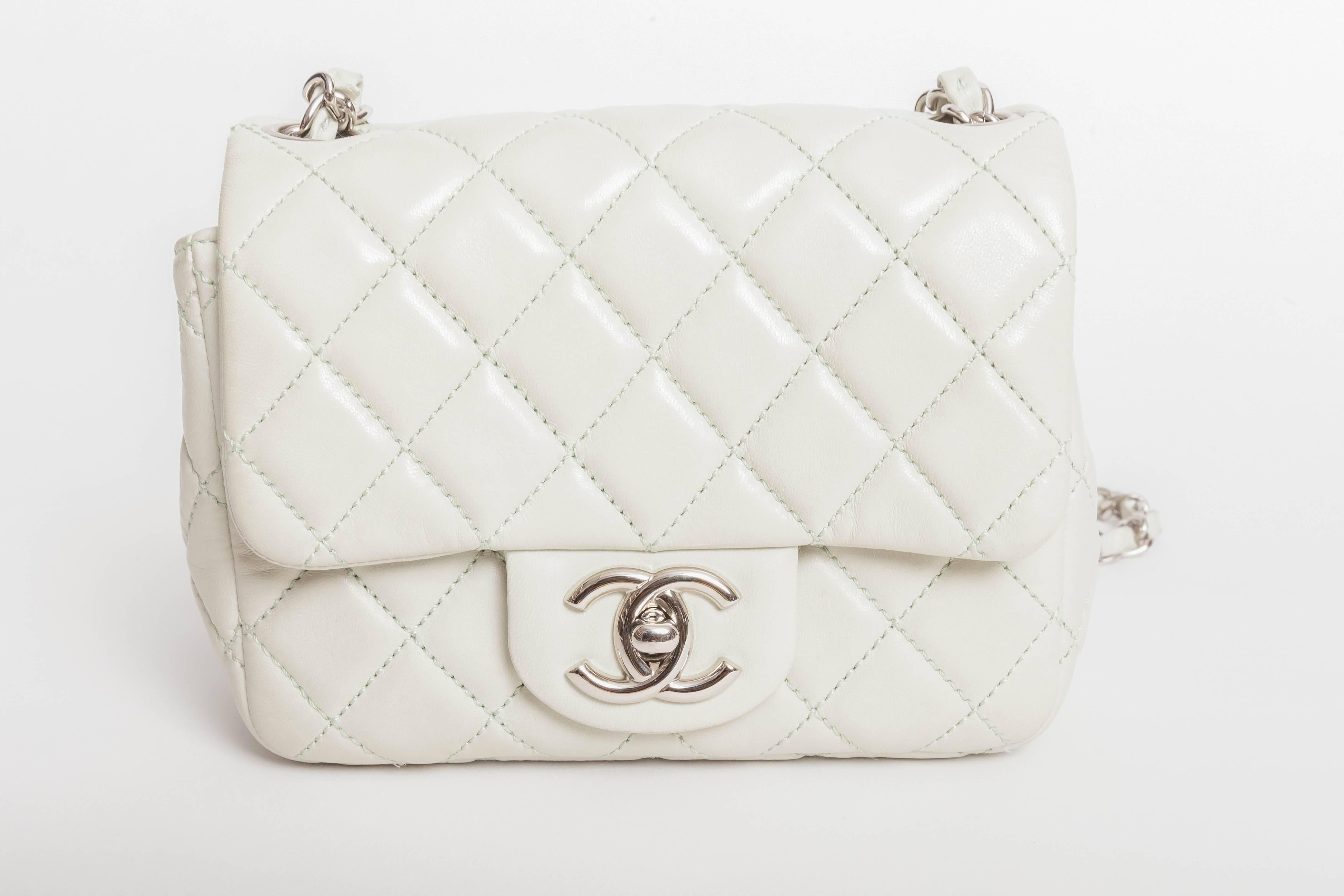 Chanel Mini Quilted Classic Single Flap in Celadon Green with Silver Hardware 1