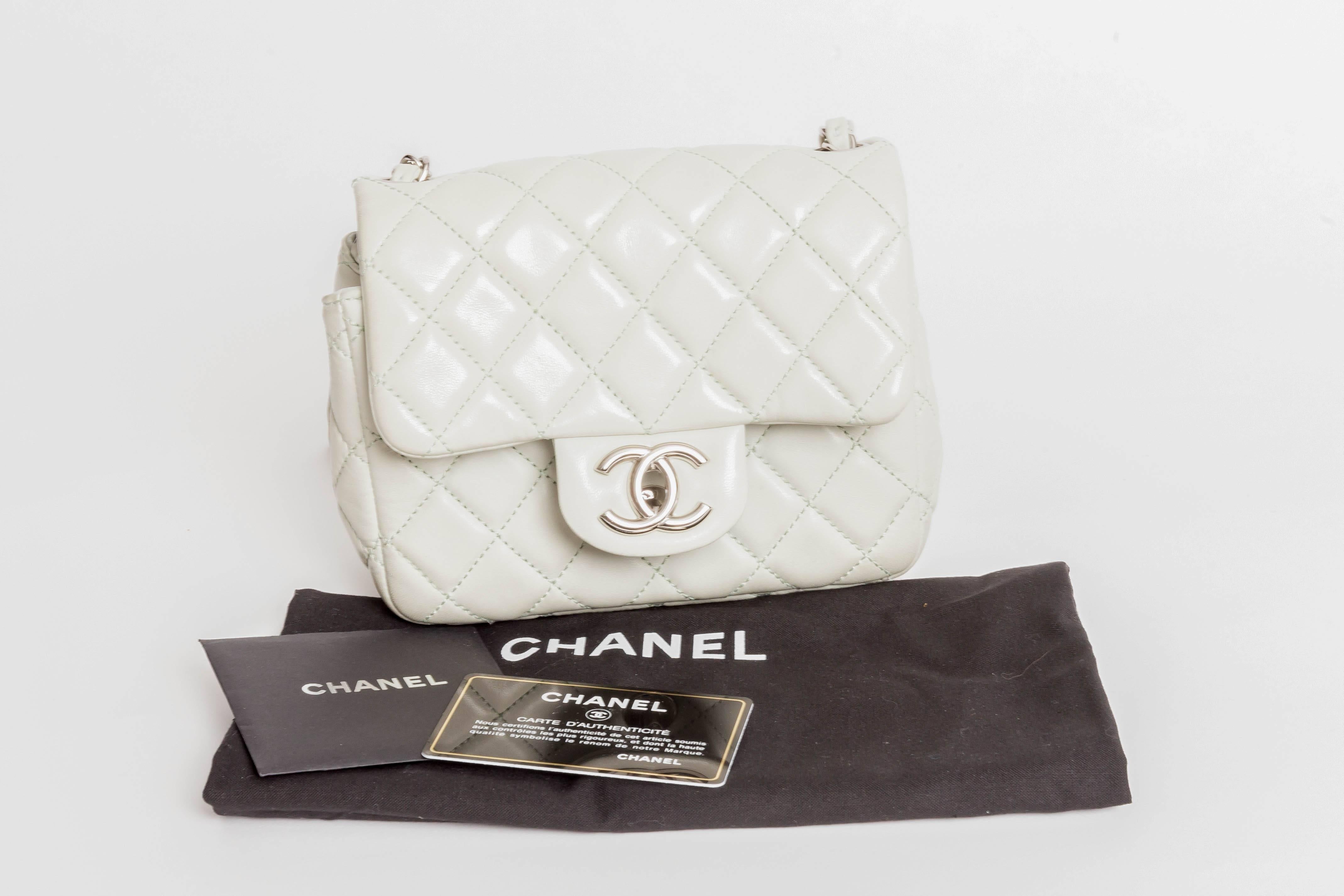 Chanel Mini Quilted Classic Single Flap in Celadon Green with Silver Hardware 4