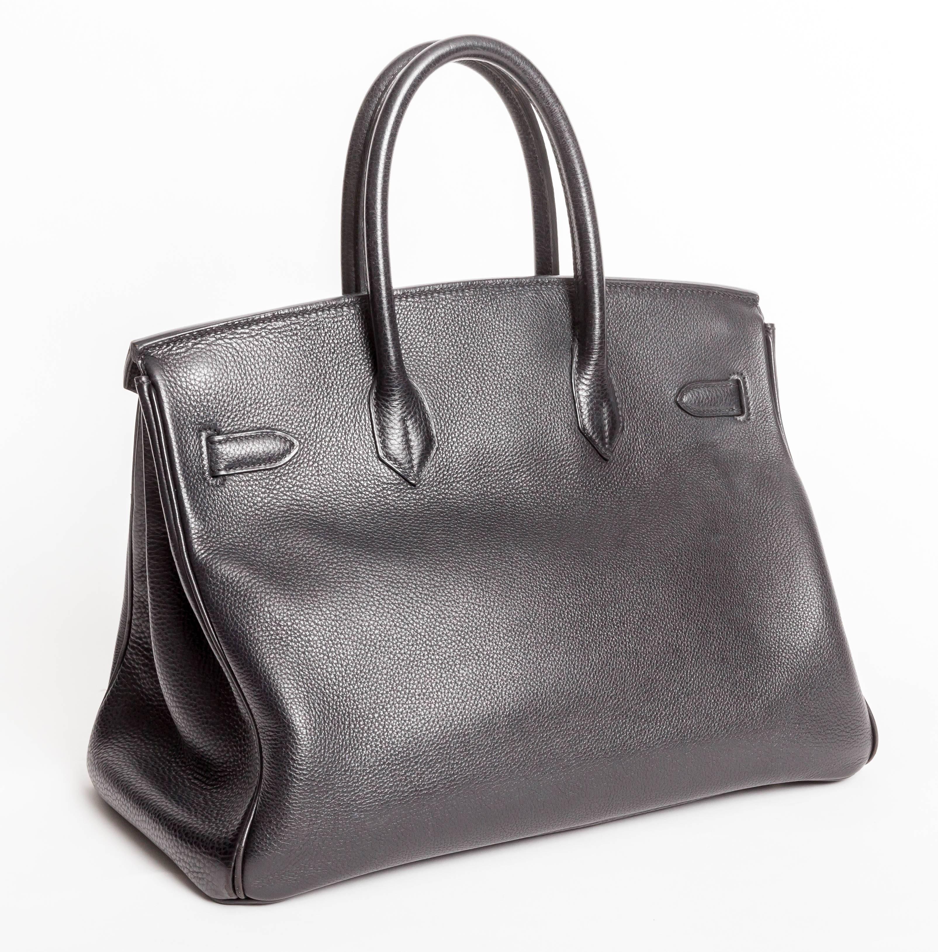 Hermes Noir / Black Togo Palladium Hardware Birkin Bag In Excellent Condition For Sale In Westhampton Beach, NY