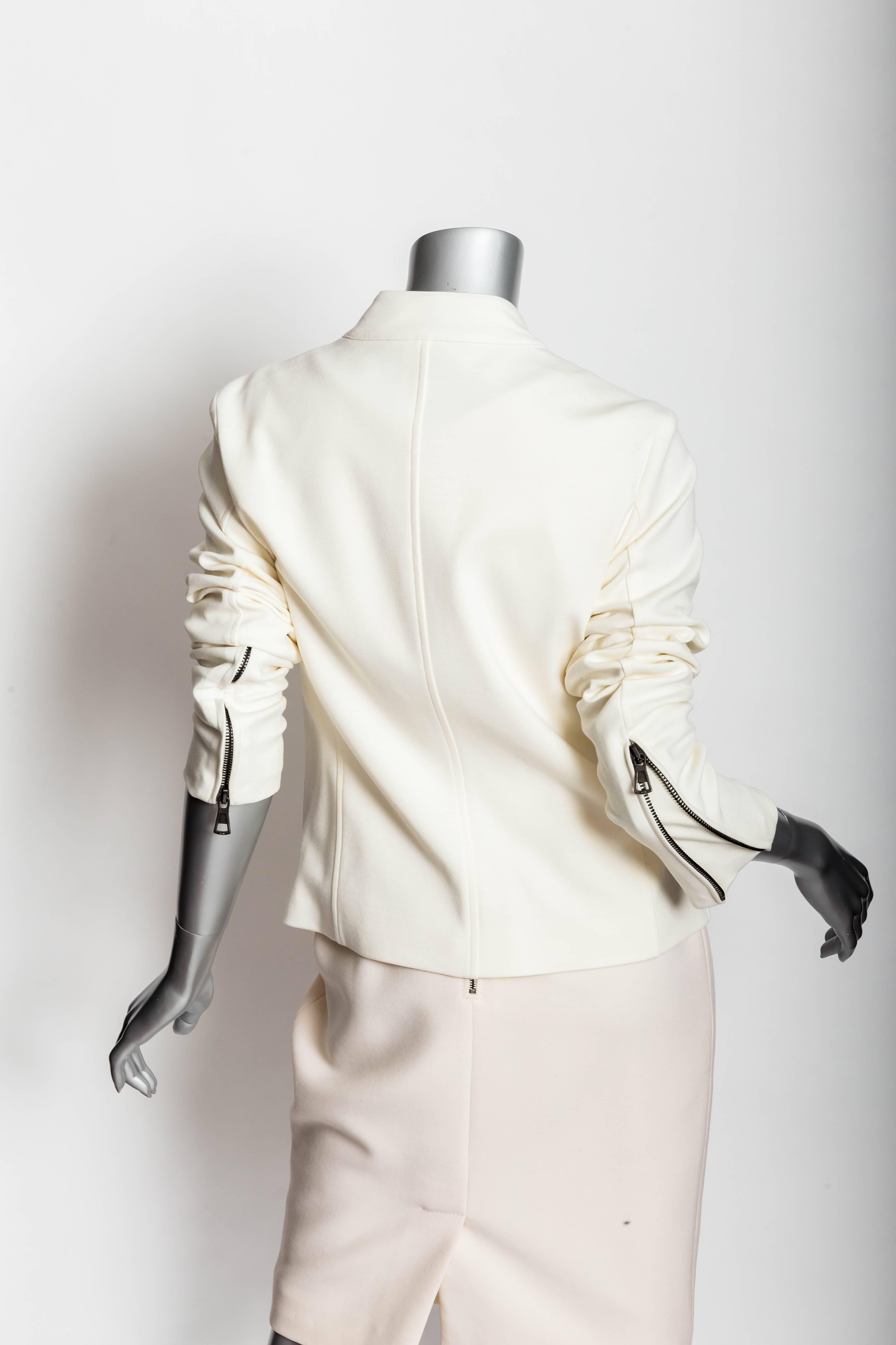 Maison Margiela Cream Knit Moto Jacket - 44 In New Condition In Westhampton Beach, NY