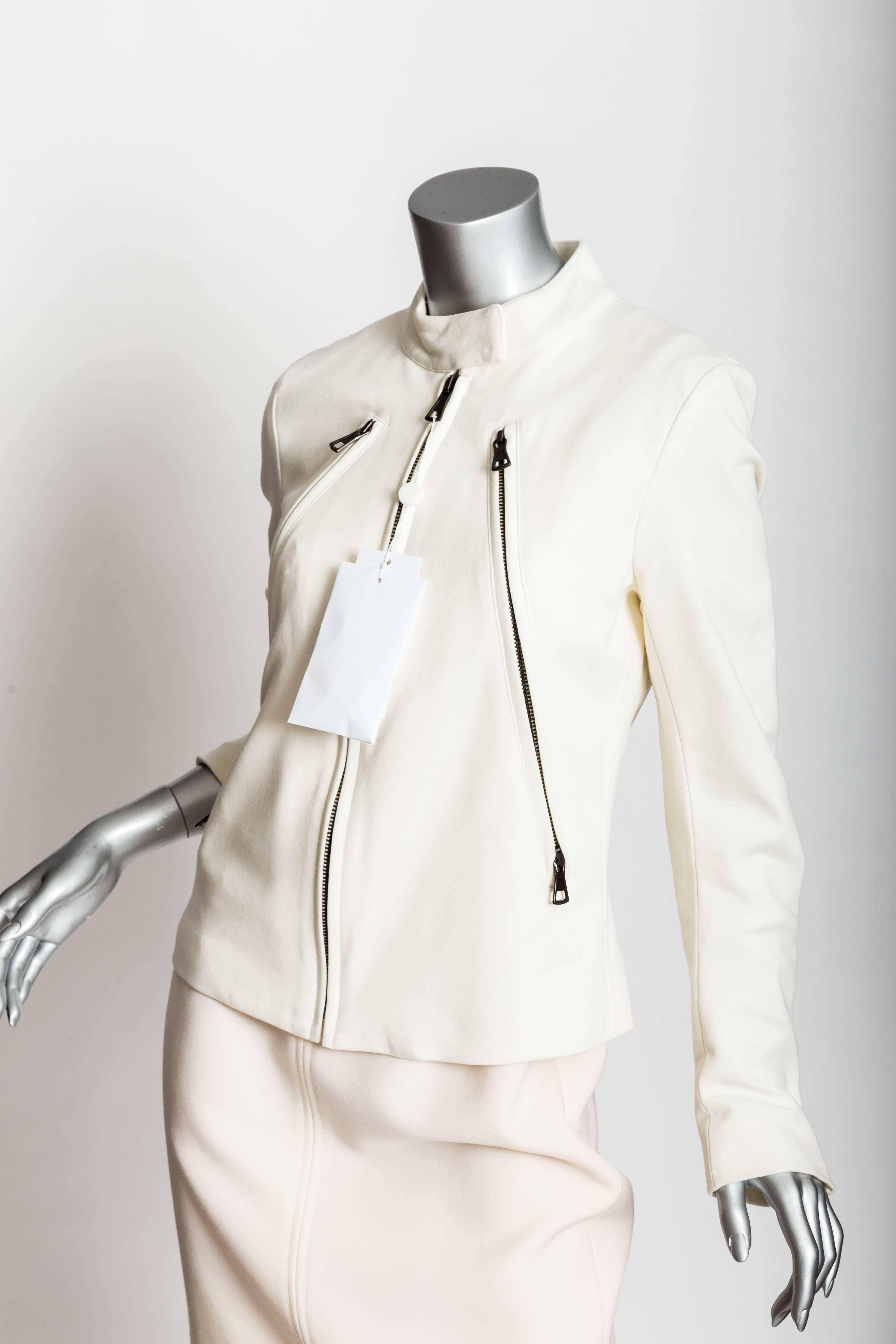 Maison Margiela Cream Knit Moto Jacket - 44 2