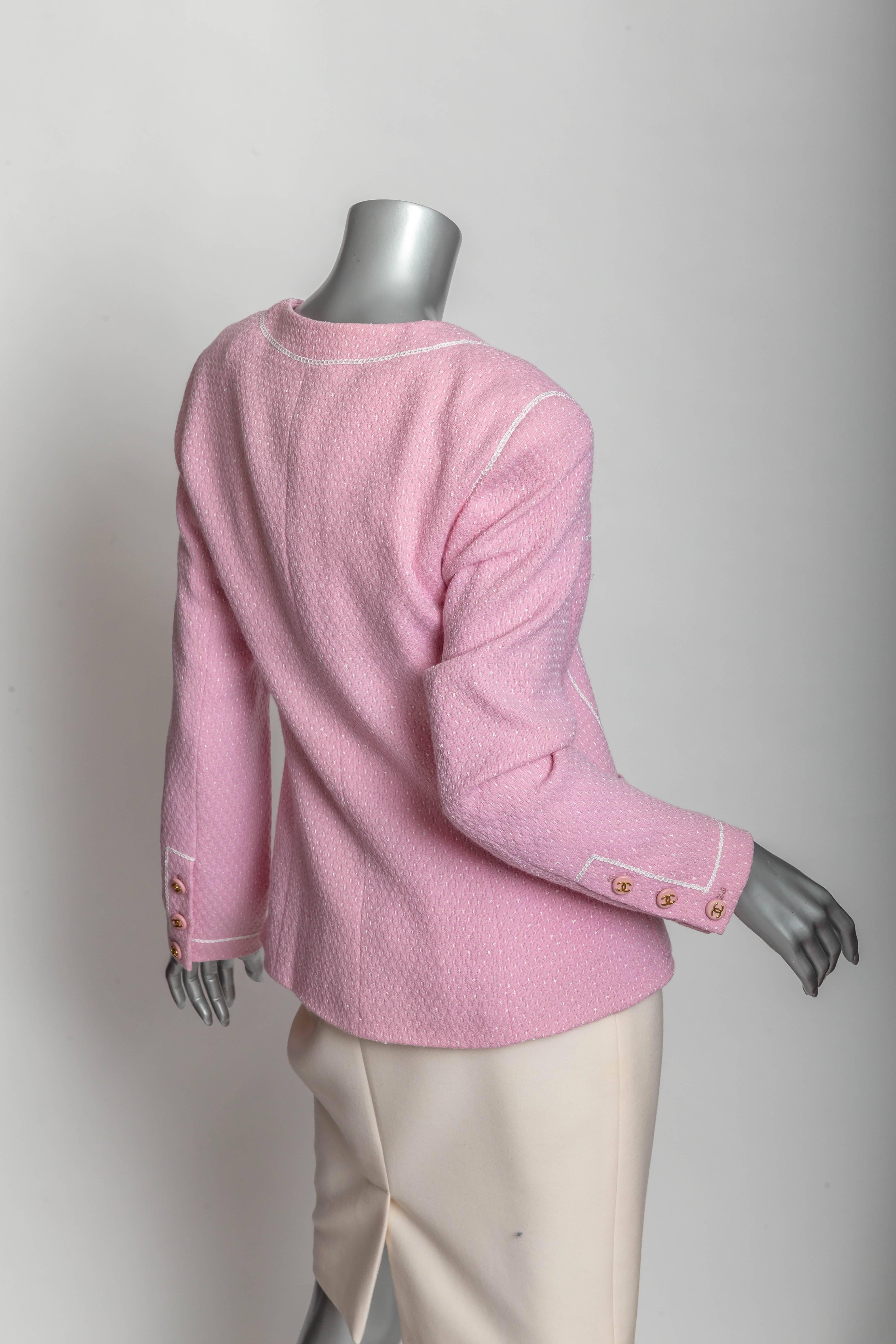 Brown Chanel Jacket in Pink with Chanel Logo Buttons - 42