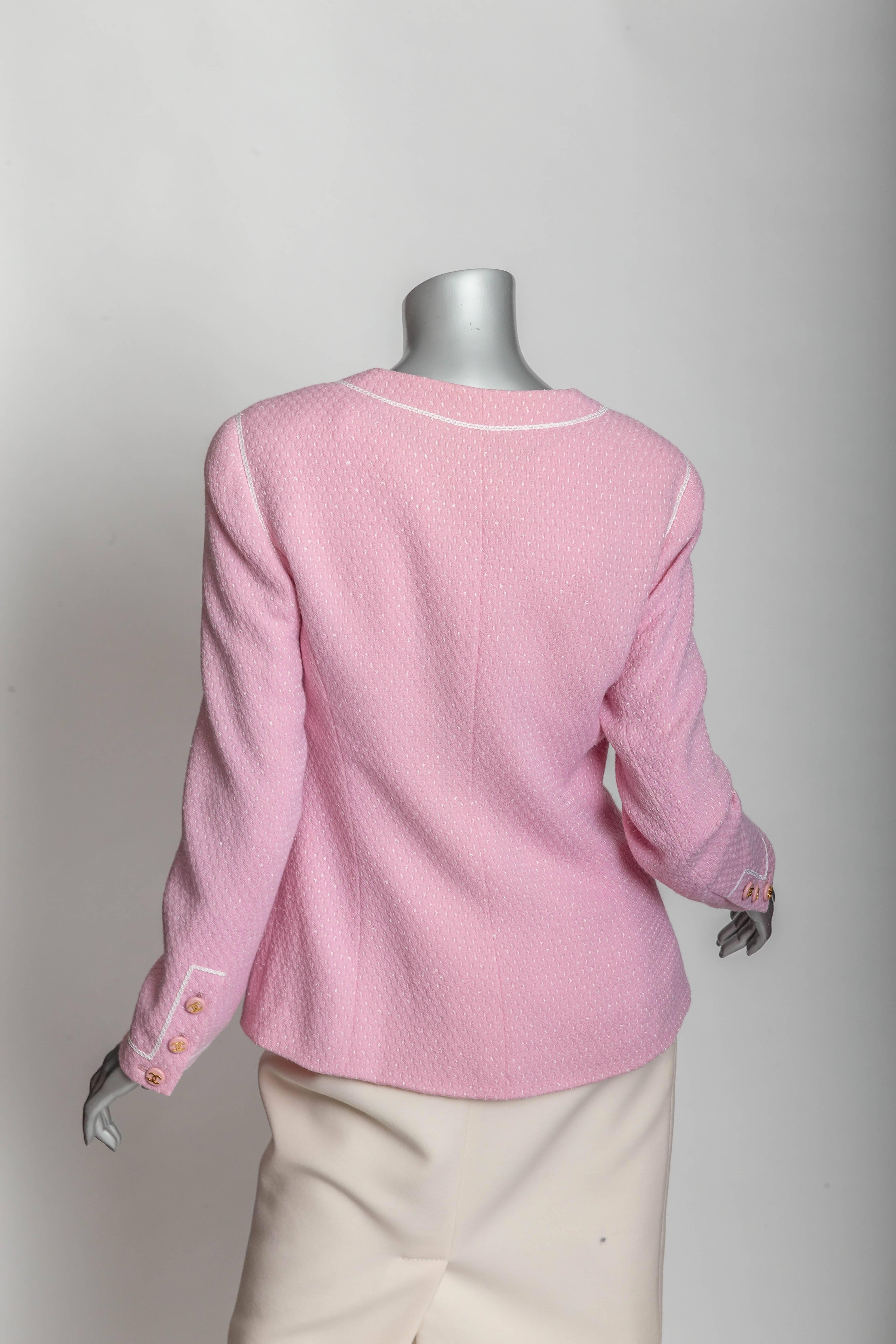 Chanel Jacket in Pink with Chanel Logo Buttons - 42 In Excellent Condition In Westhampton Beach, NY