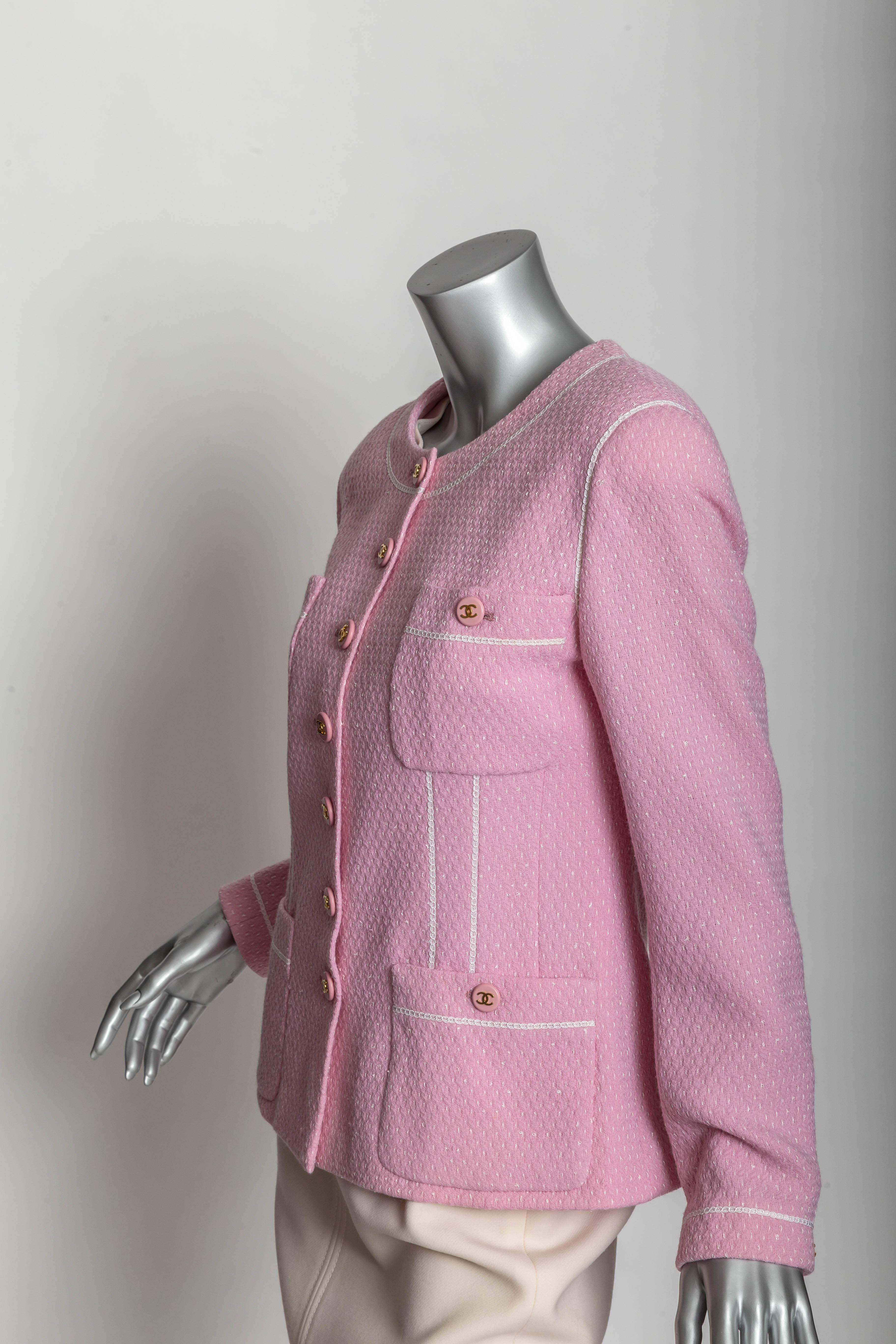 Women's Chanel Jacket in Pink with Chanel Logo Buttons - 42