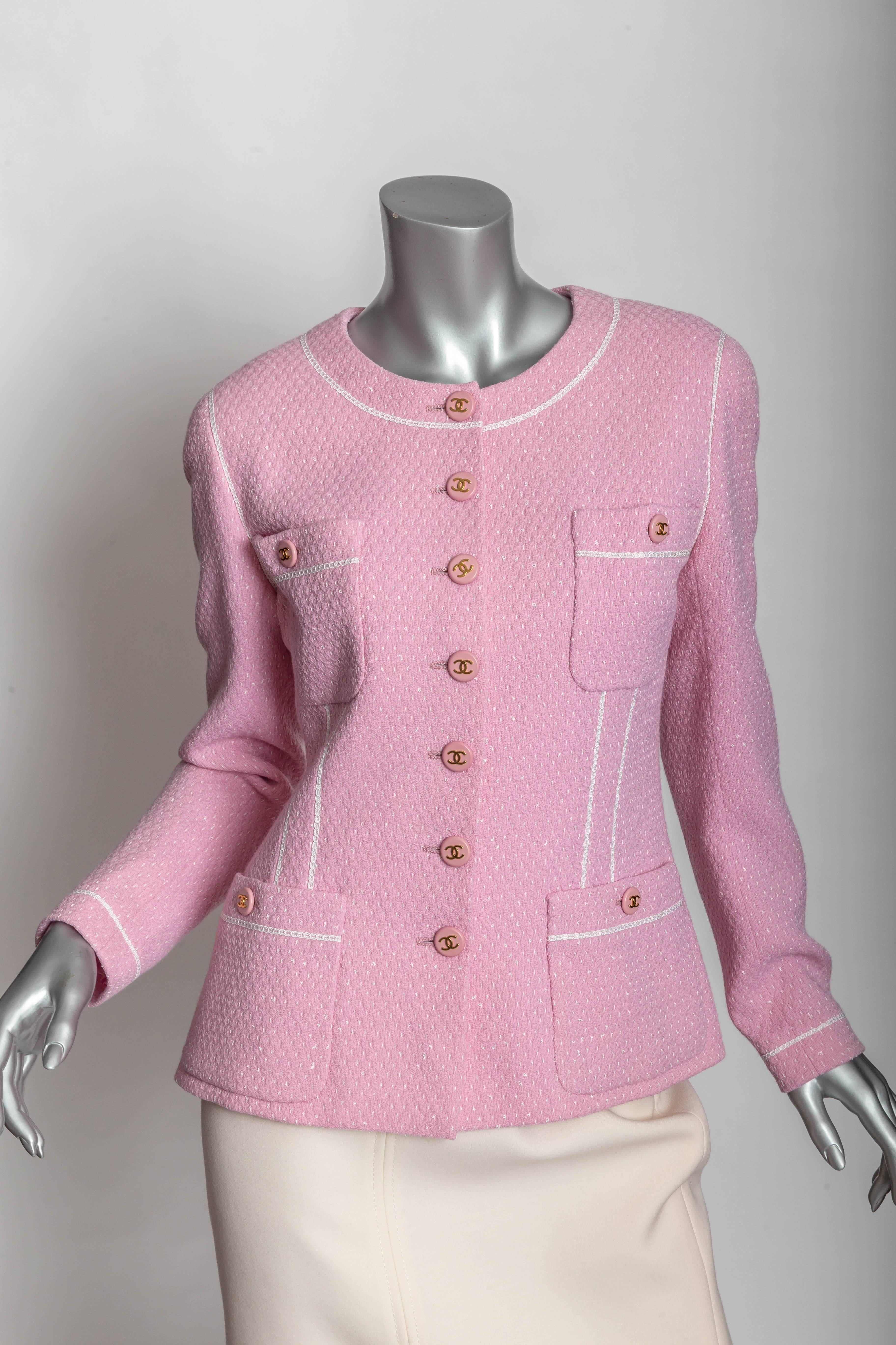 Chanel Jacket in Pink with Chanel Logo Buttons - 42 1