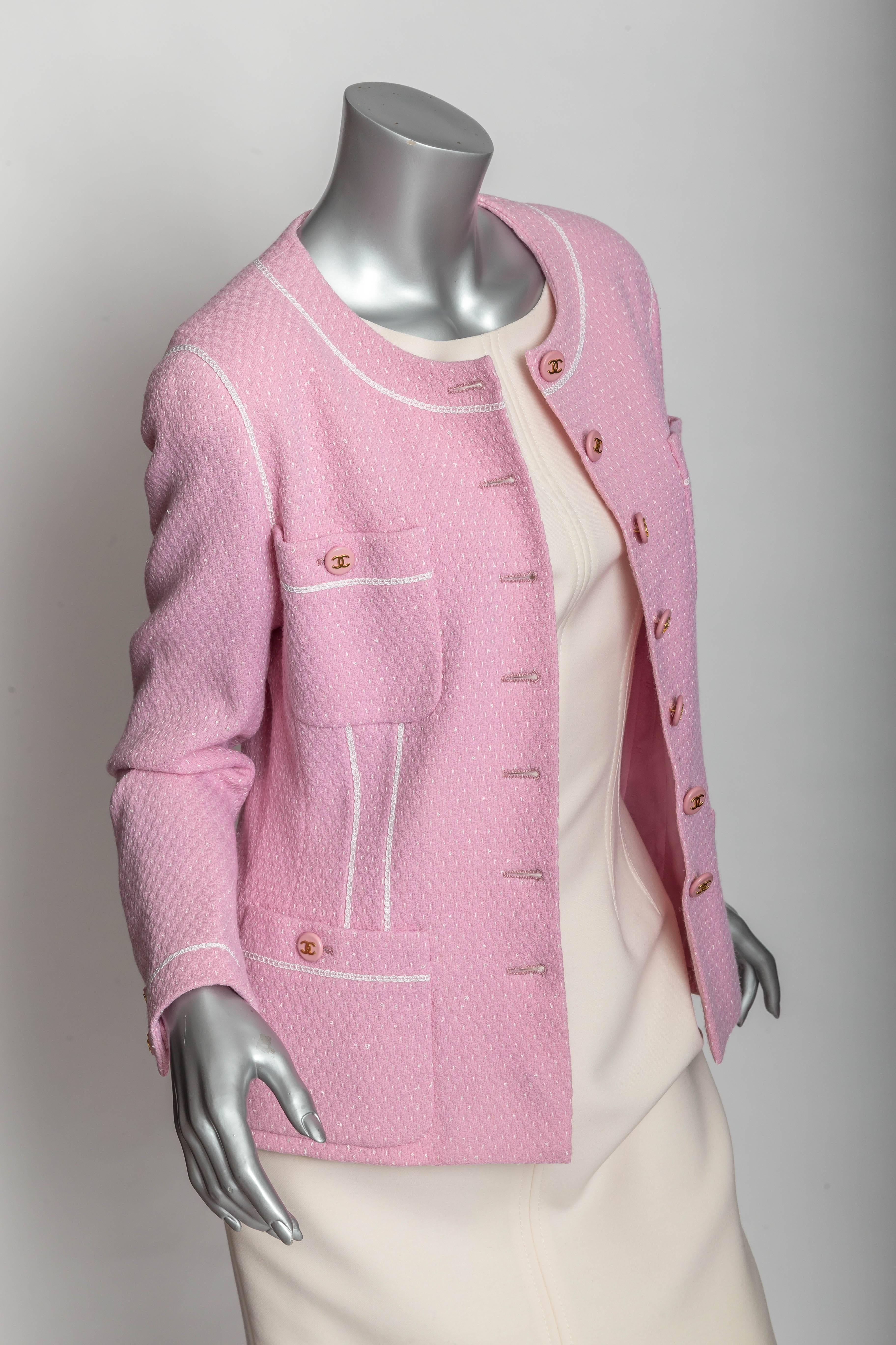 Chanel Jacket in Pink with Chanel Logo Buttons - 42 4
