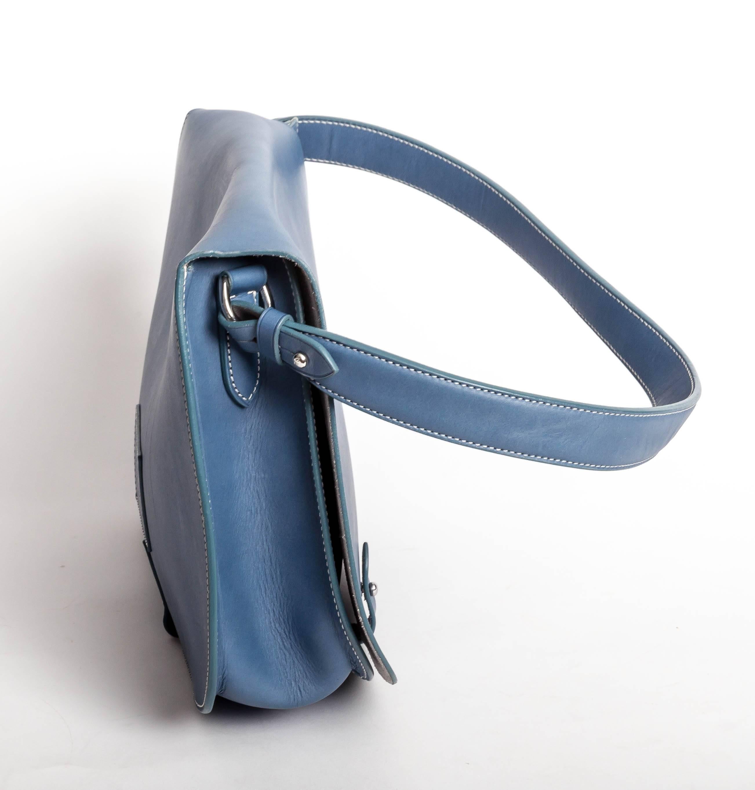Ralph Lauren Collection Medium Saddle Bag in Sky Blue  In Excellent Condition In Westhampton Beach, NY