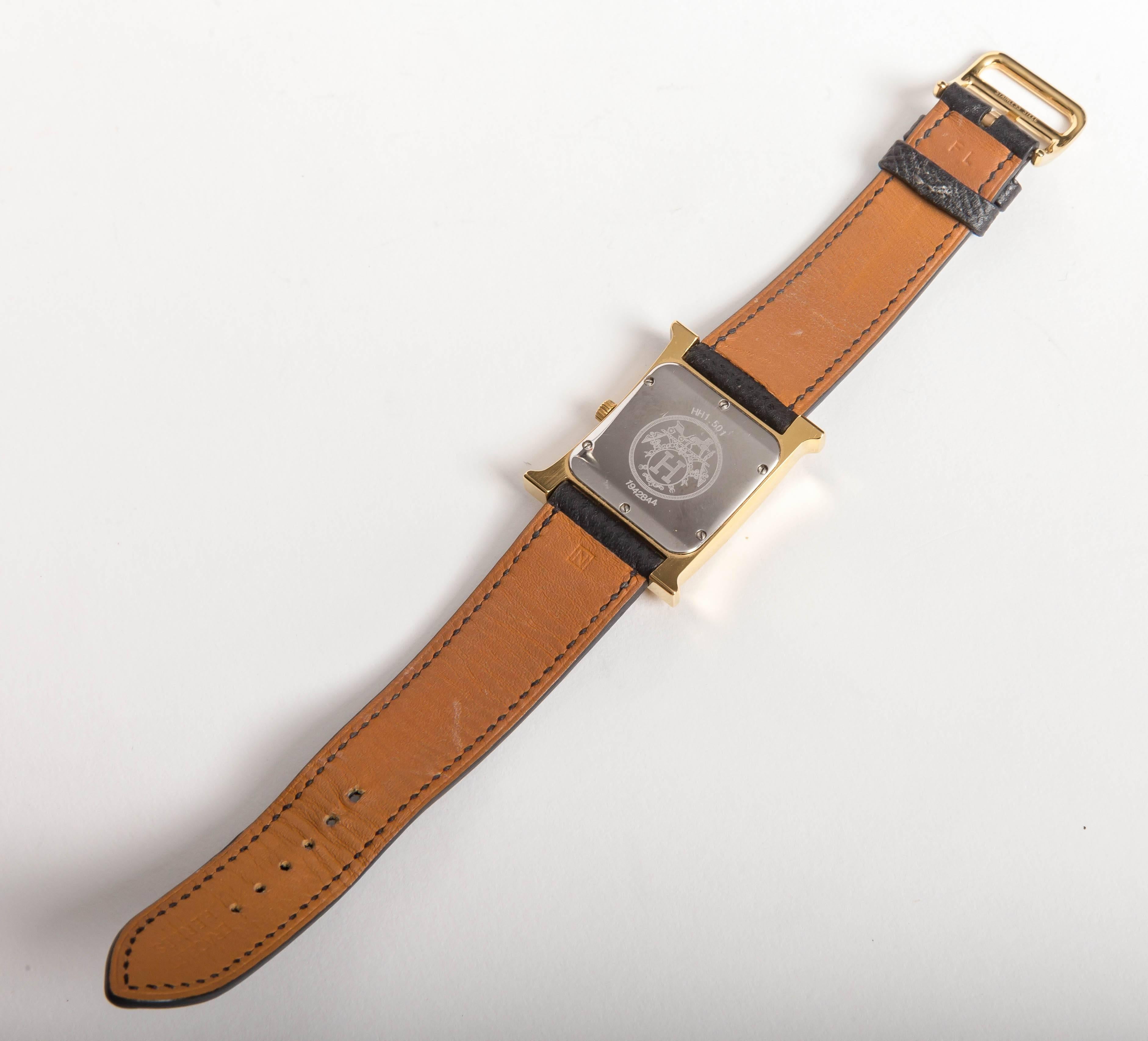 Hermes Heure H Watch in Goldtone Stainless Steel on a Grained Leather Strap 2