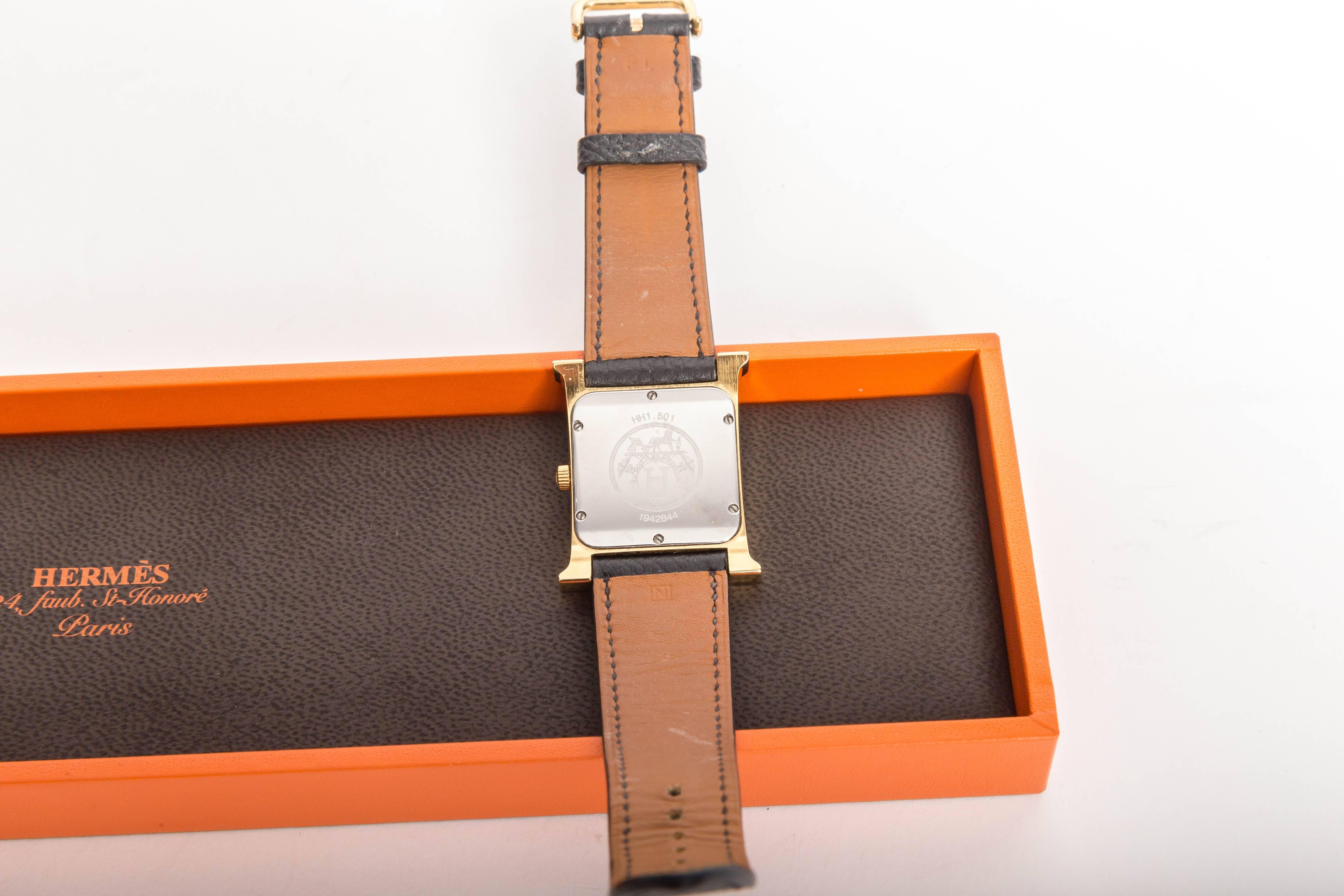 Hermes Heure H Watch in Goldtone Stainless Steel on a Grained Leather Strap 3