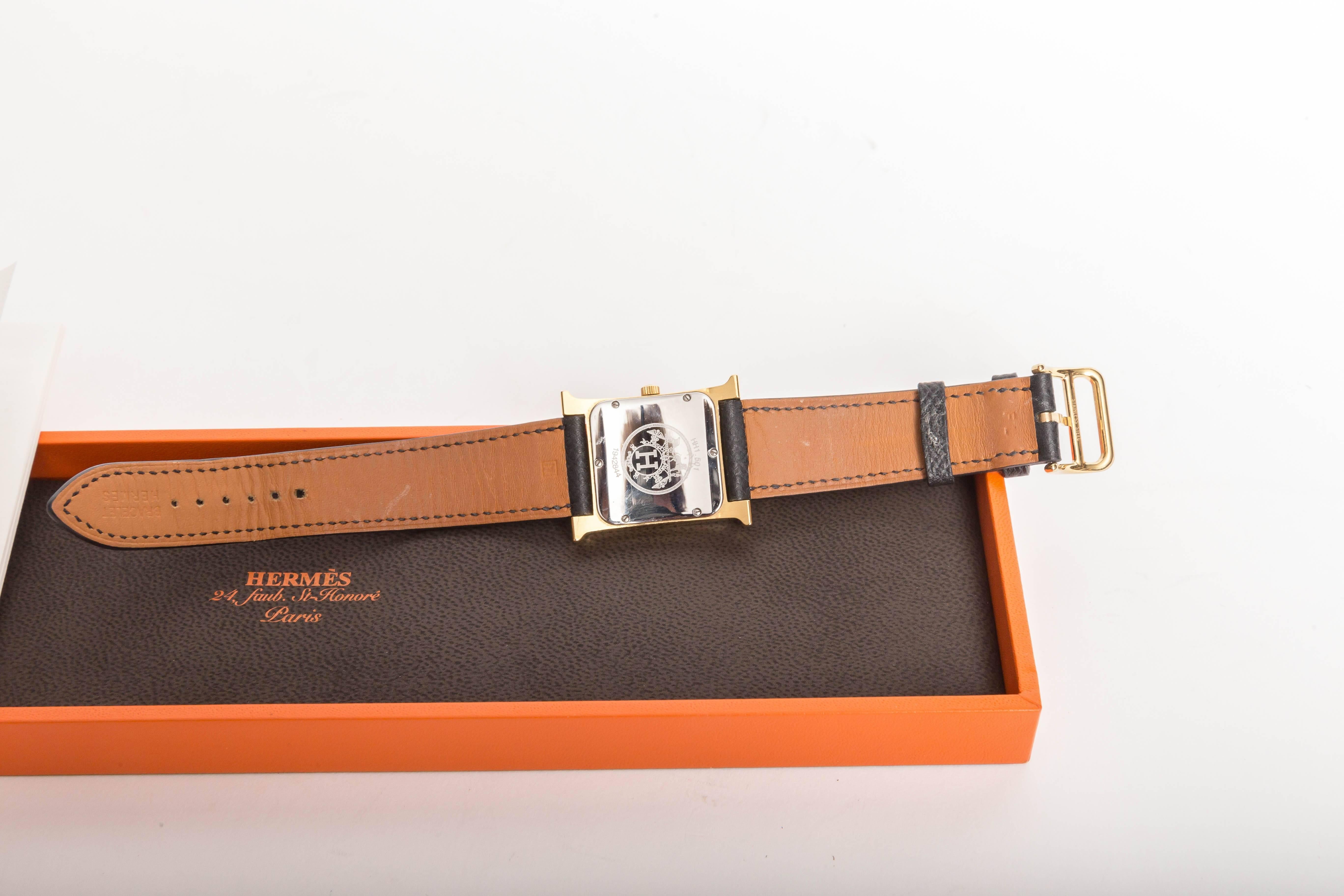 Hermes Heure H Watch in Goldtone Stainless Steel on a Grained Leather Strap 4