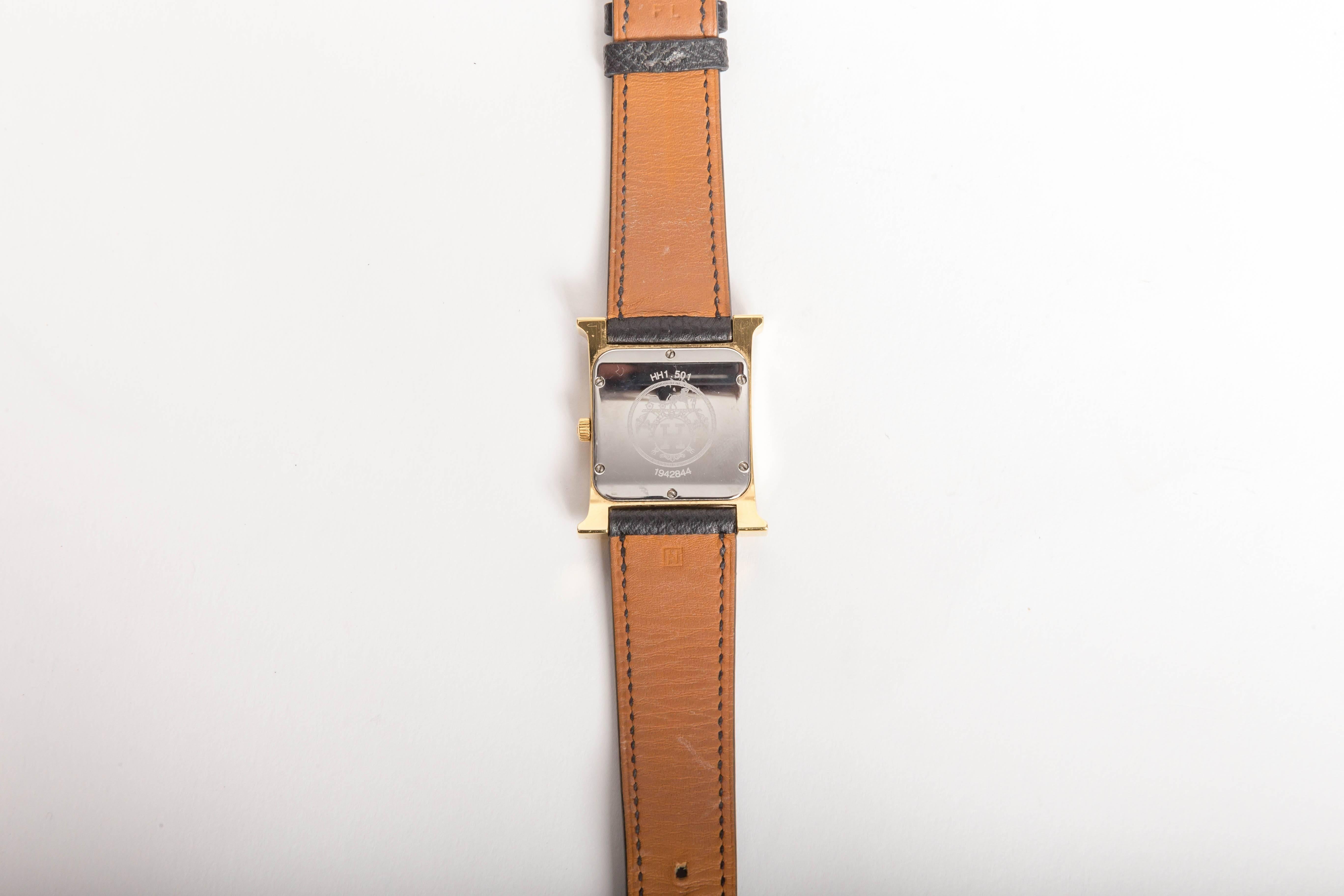 Hermes Heure H Watch in Goldtone Stainless Steel on a Grained Leather Strap 6