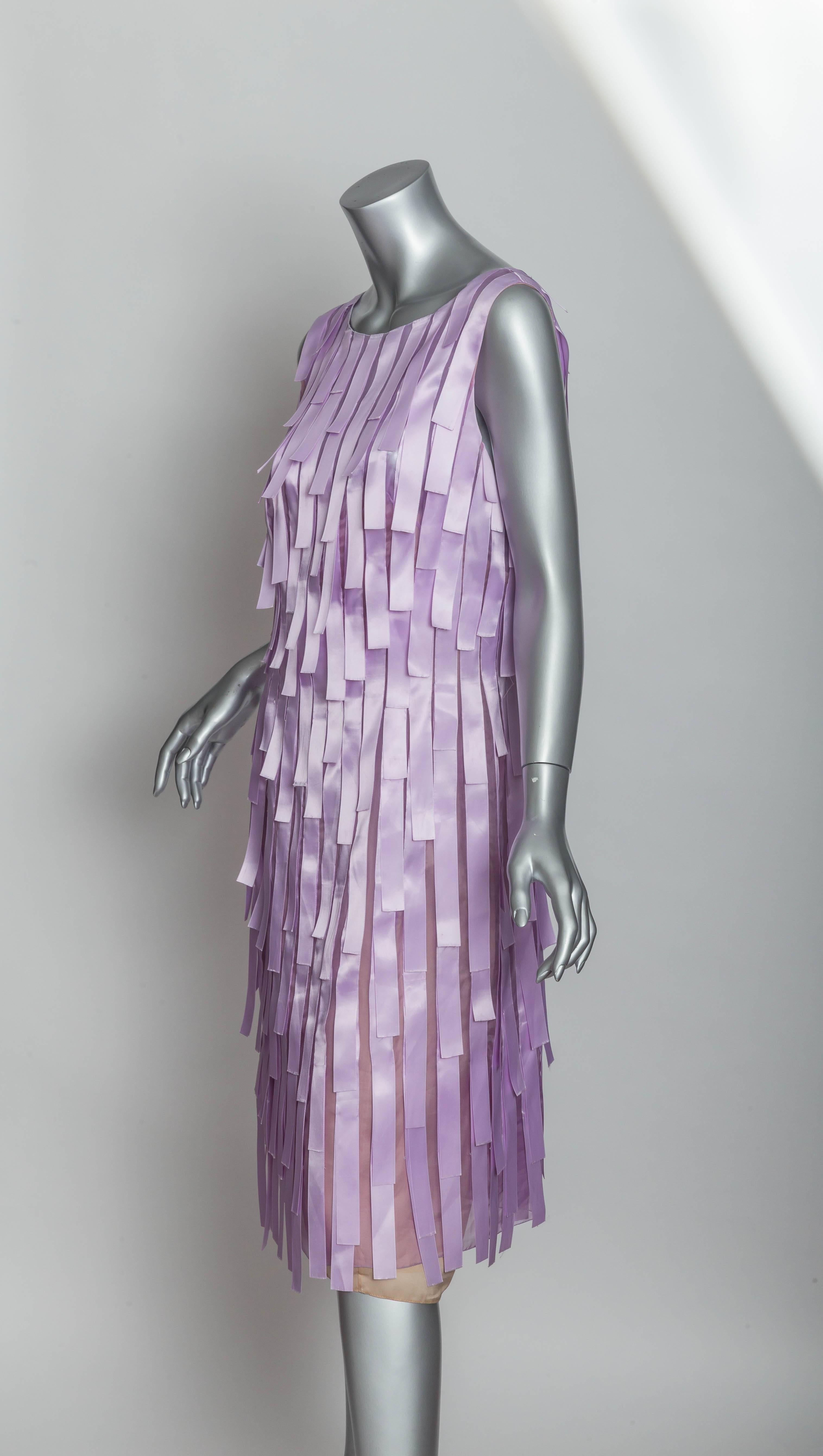 Angel Sanchez Ribbon Dress with Nude Under Slip - 12 In Excellent Condition In Westhampton Beach, NY