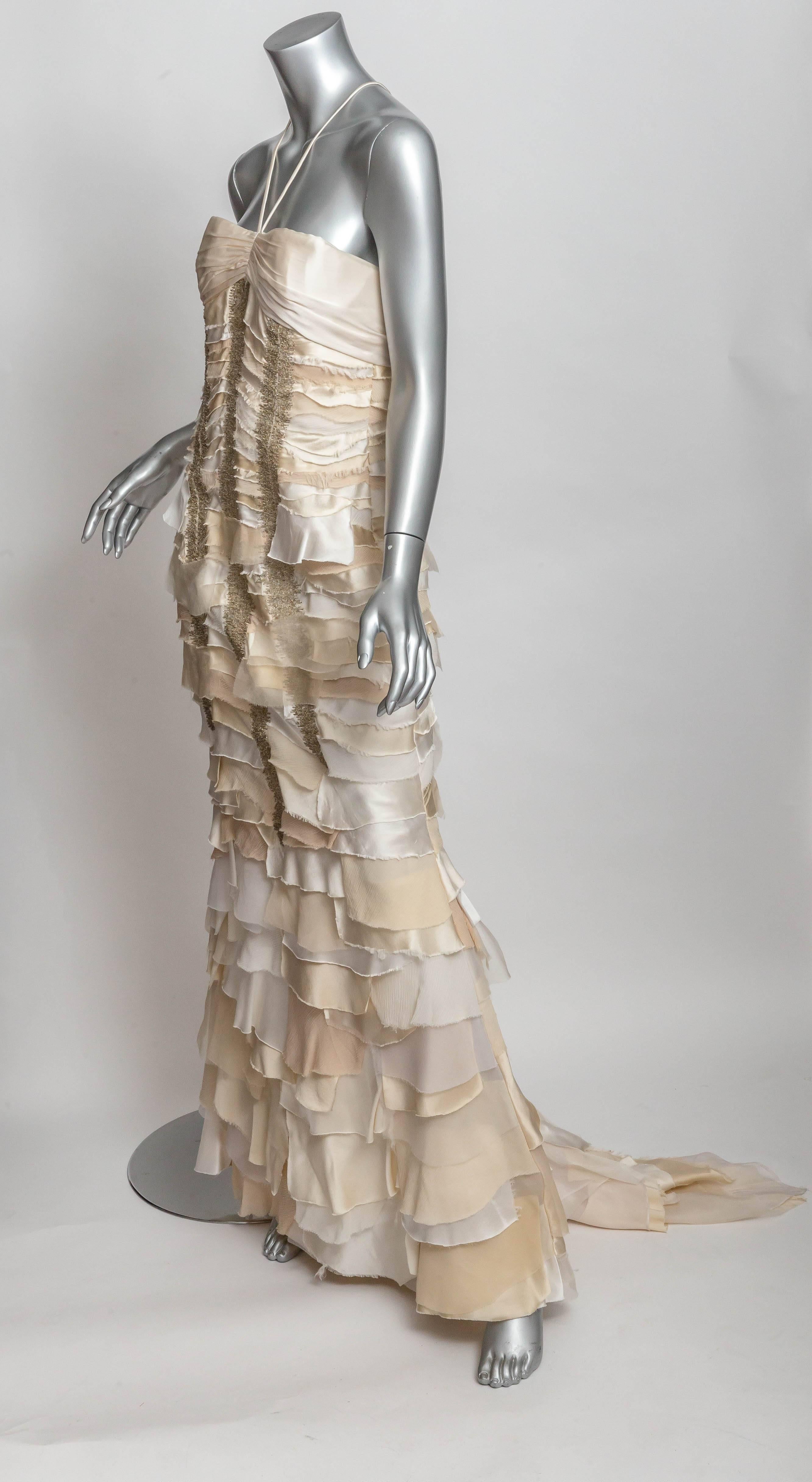 Stunning Carolina Herrera Silk Tiered Evening Gown in Shades of Nude.
Silk appears 