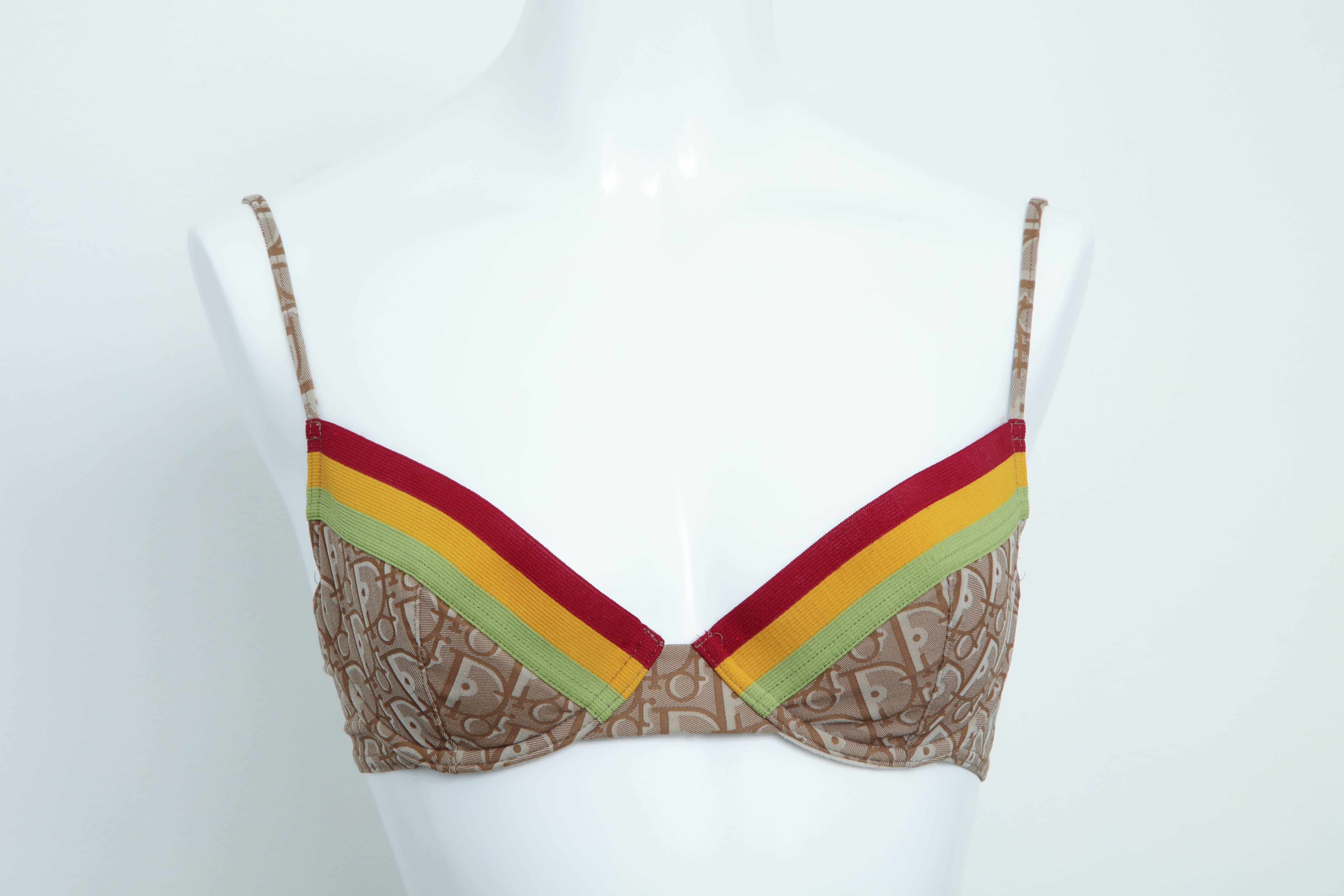 Extremely rare John Galliano for Christian Dior brown logo bikini. 

French size 85B