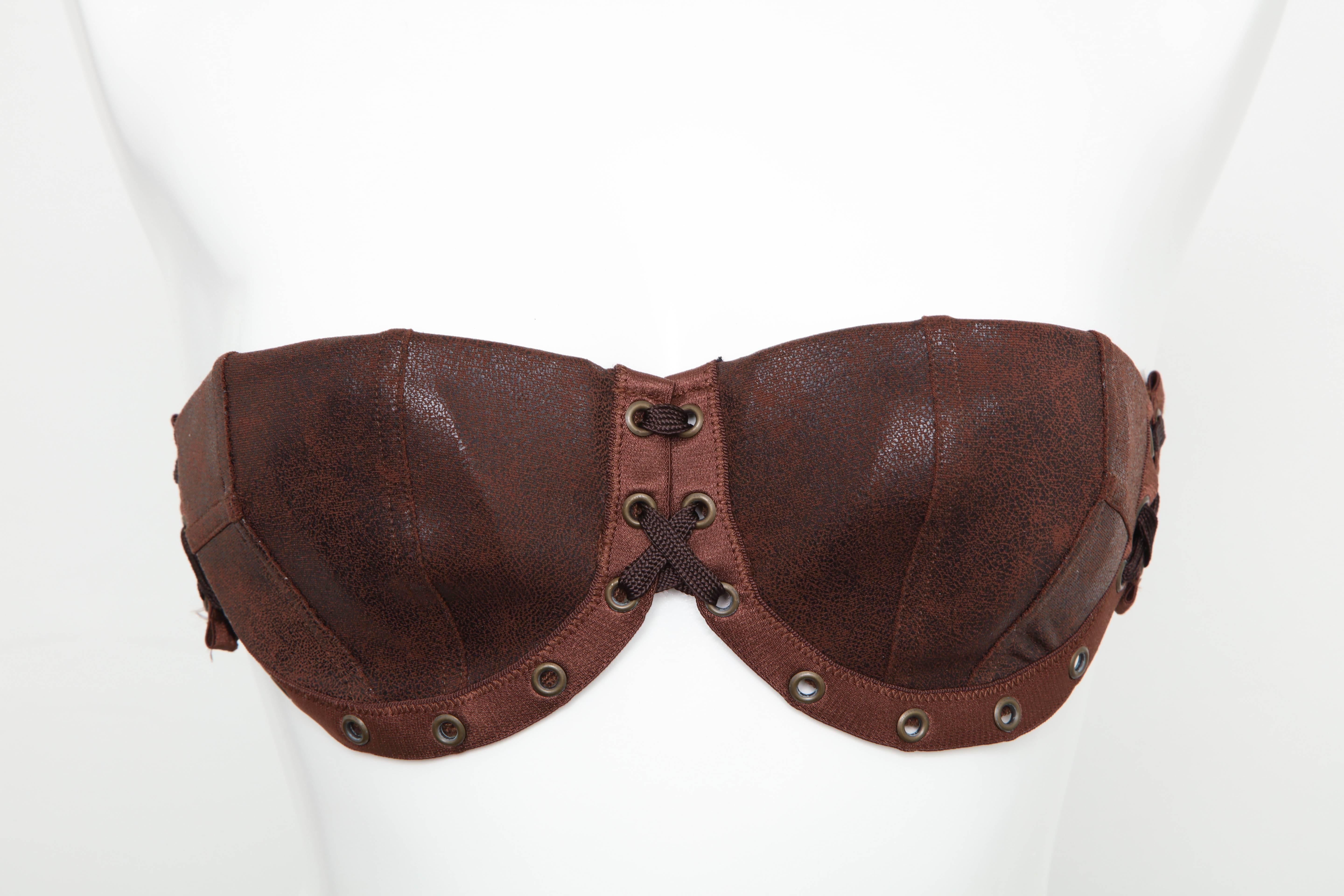 John Galliano for Christian Dior brown faux leather bikini.

FR Size 38