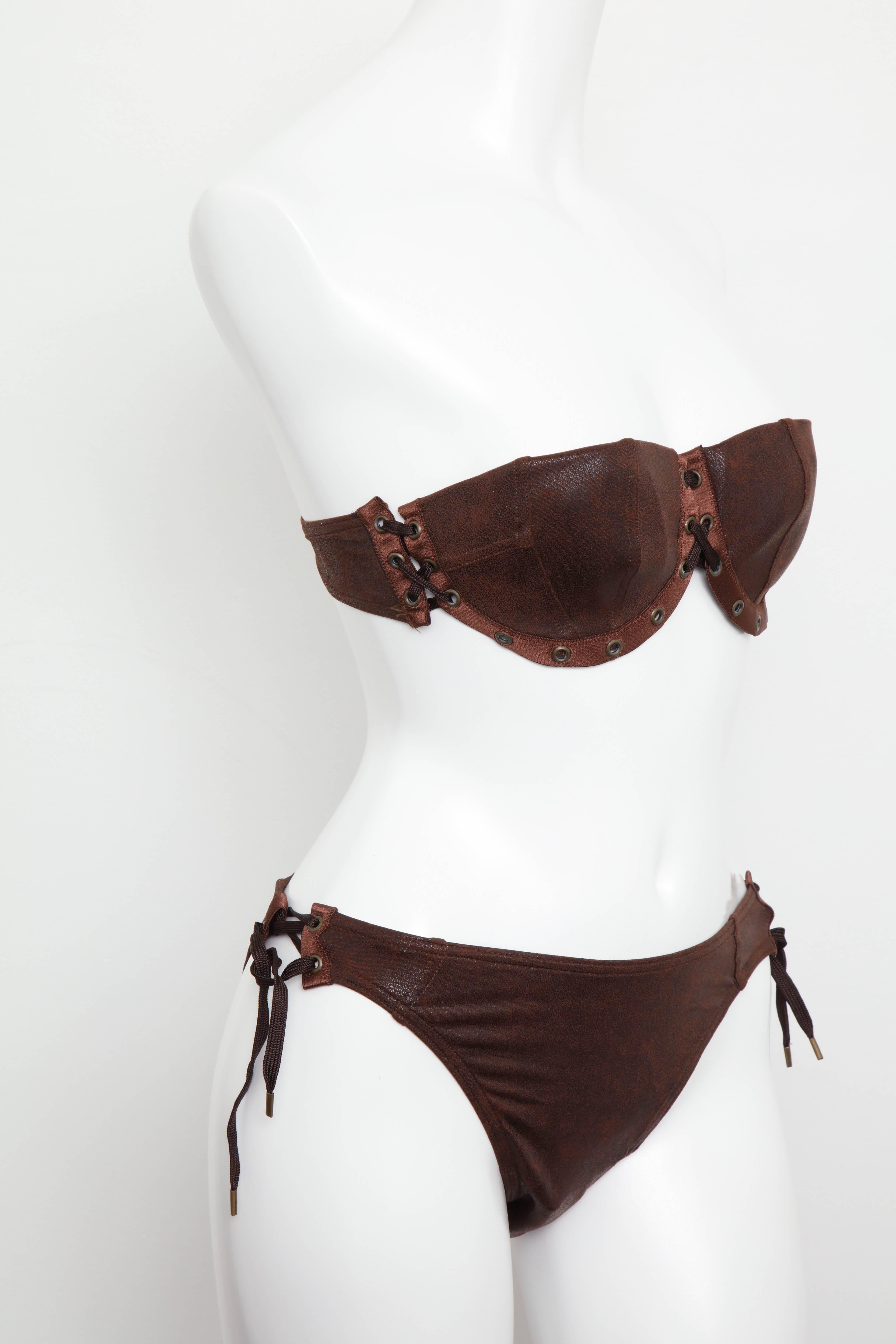 brown leather bikini