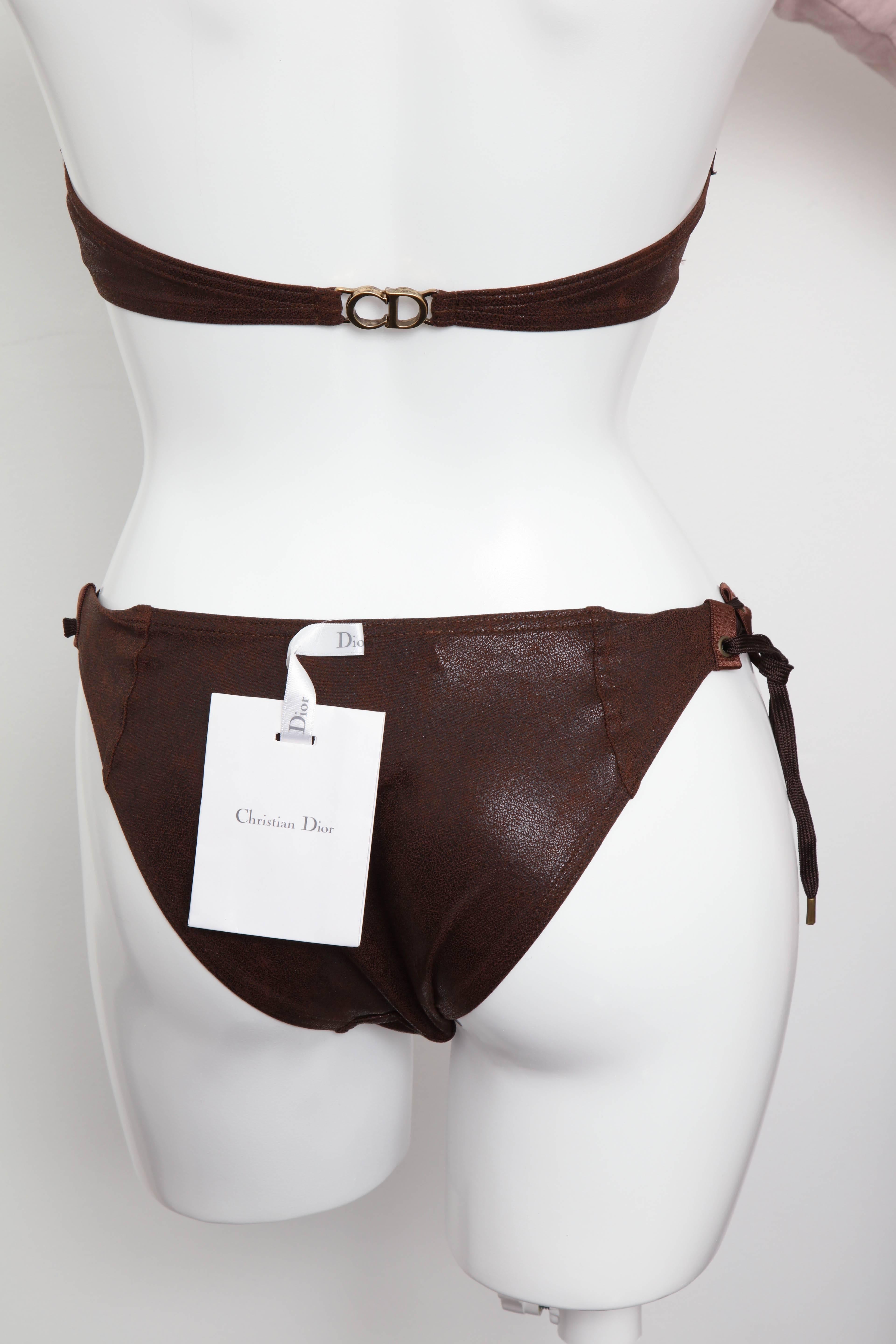 John Galliano for Christian Dior Brown Faux Leather Bikini In Excellent Condition In Chicago, IL