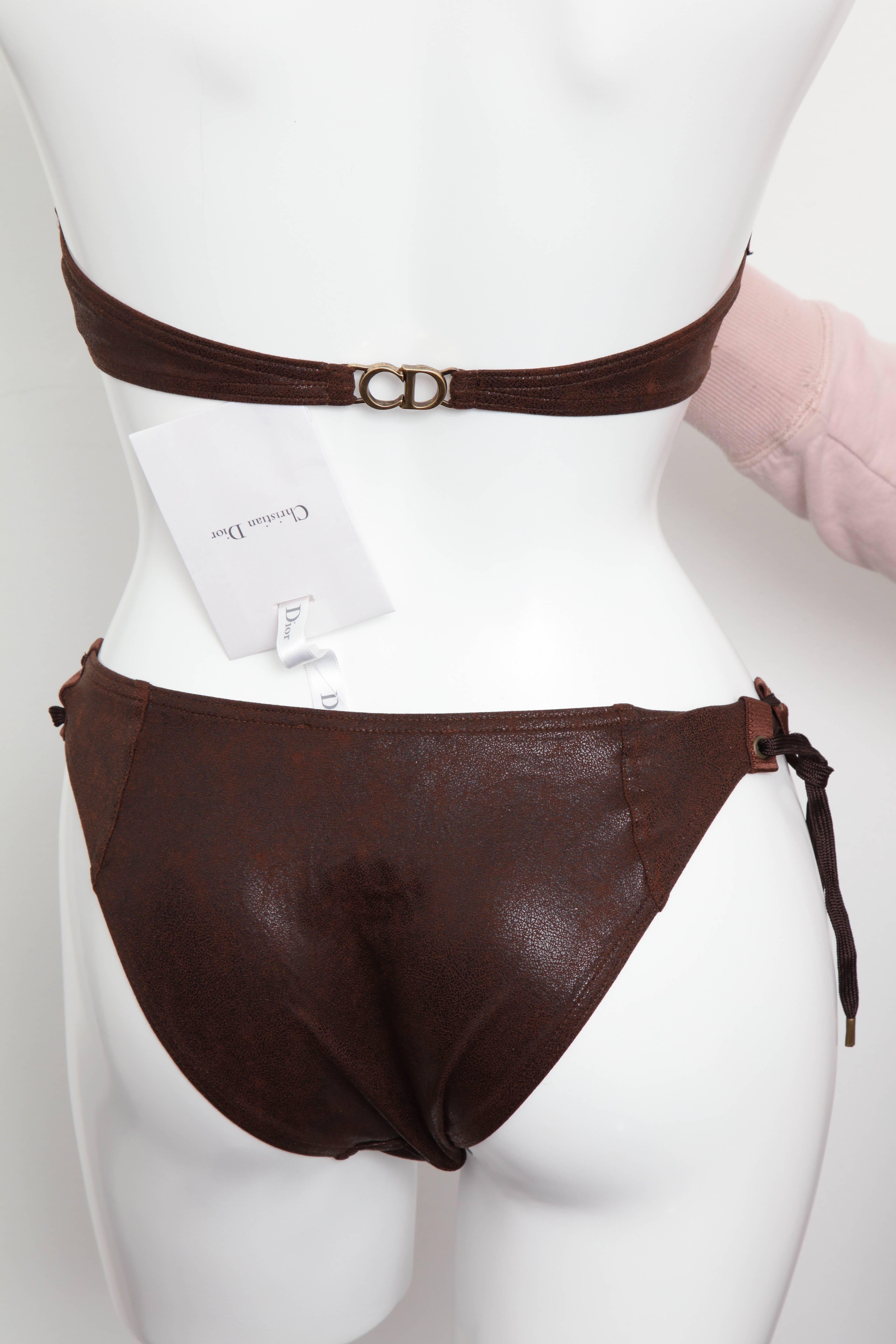 John Galliano for Christian Dior Brown Faux Leather Bikini 1