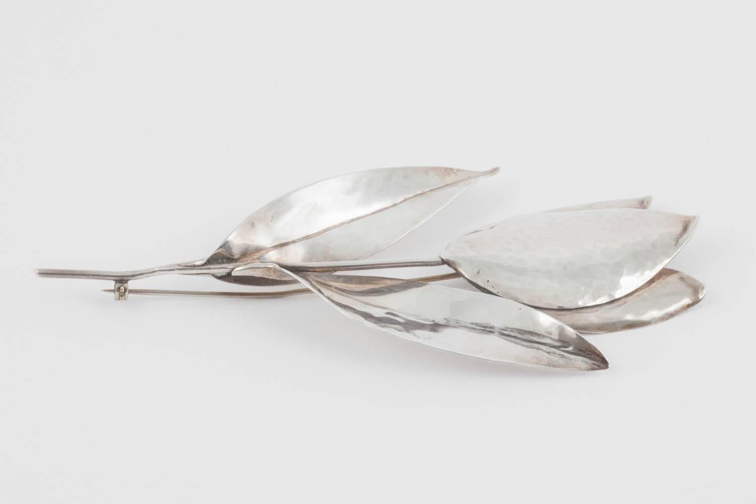 Women's or Men's Huge sterling silver 'tulip' brooch, Carl Ruopoli, 1940s 