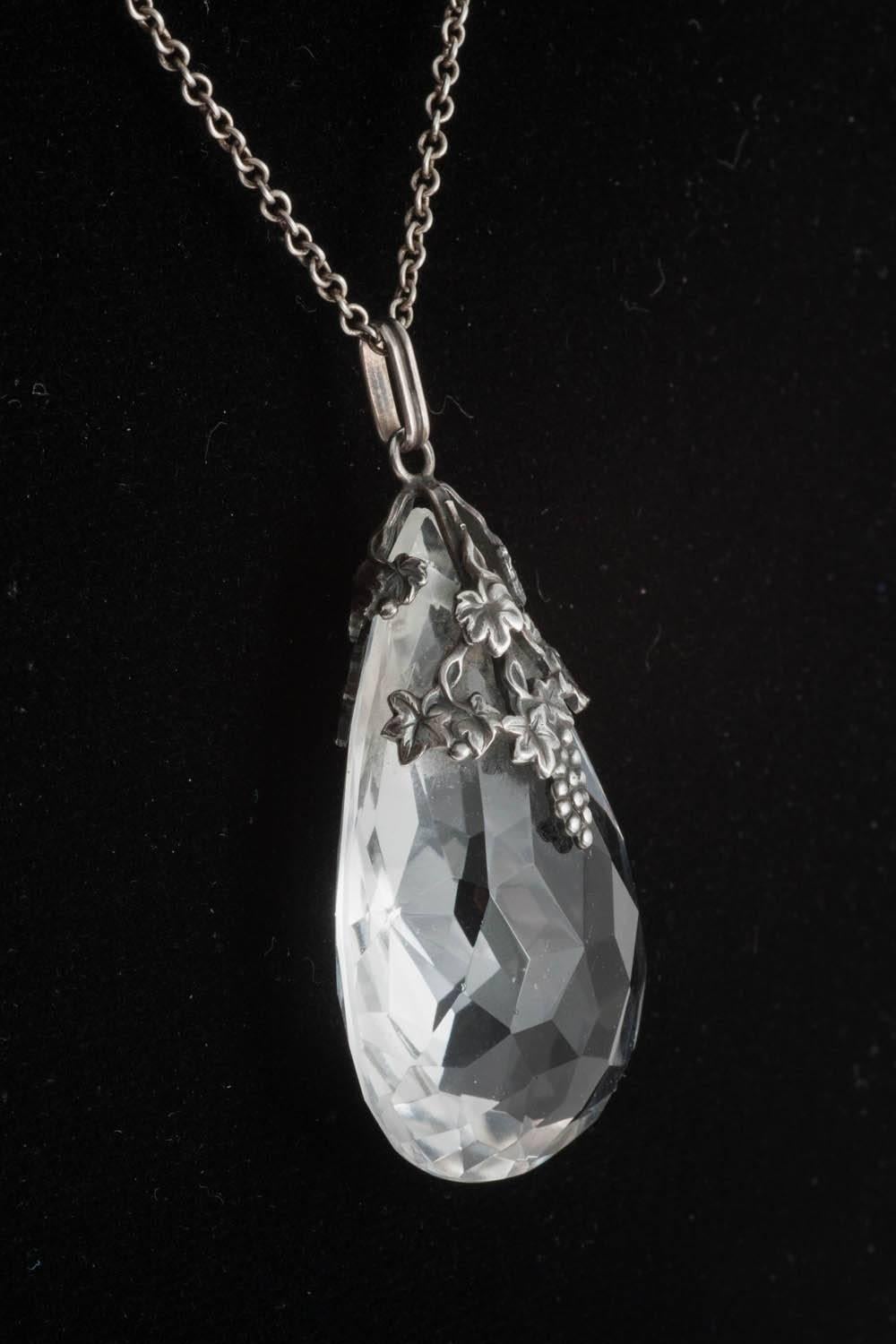 Lovely sterling silver and cut crystal pendant, 1920s  In Excellent Condition In Greyabbey, County Down