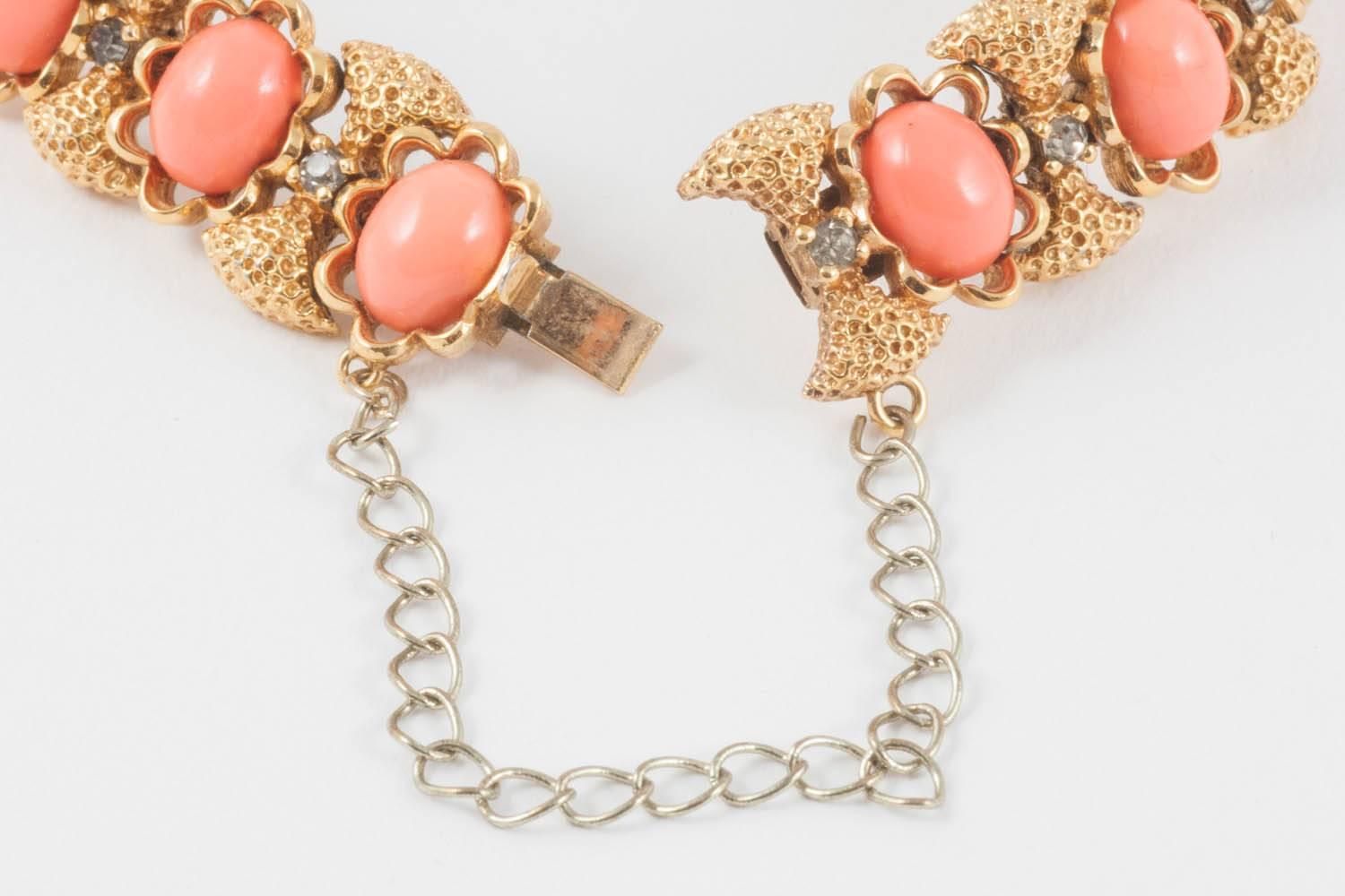 A rusticated gilt metal and faux coral bracelet, Panetta, 1960s.  In Fair Condition In Greyabbey, County Down
