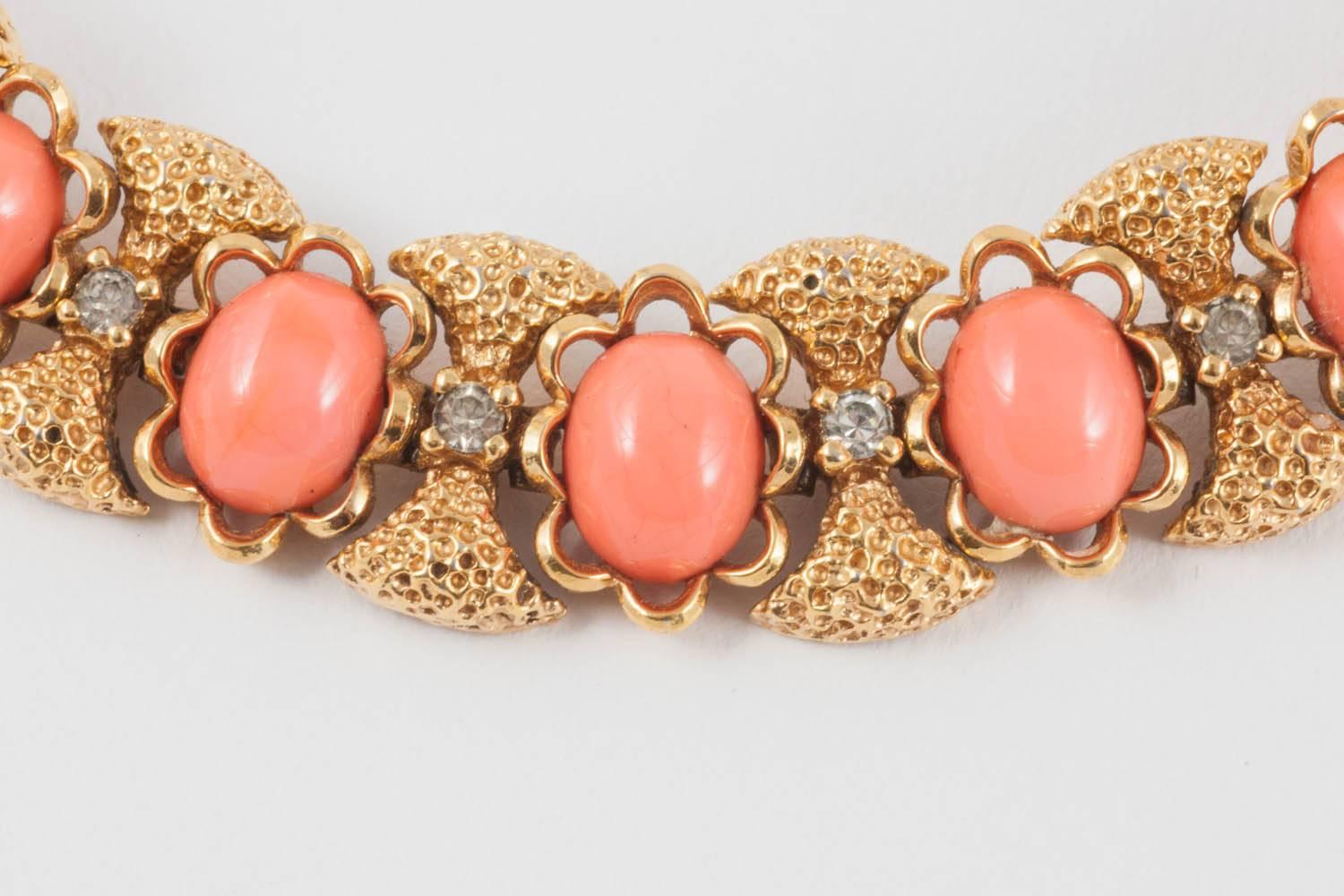 Women's A rusticated gilt metal and faux coral bracelet, Panetta, 1960s. 